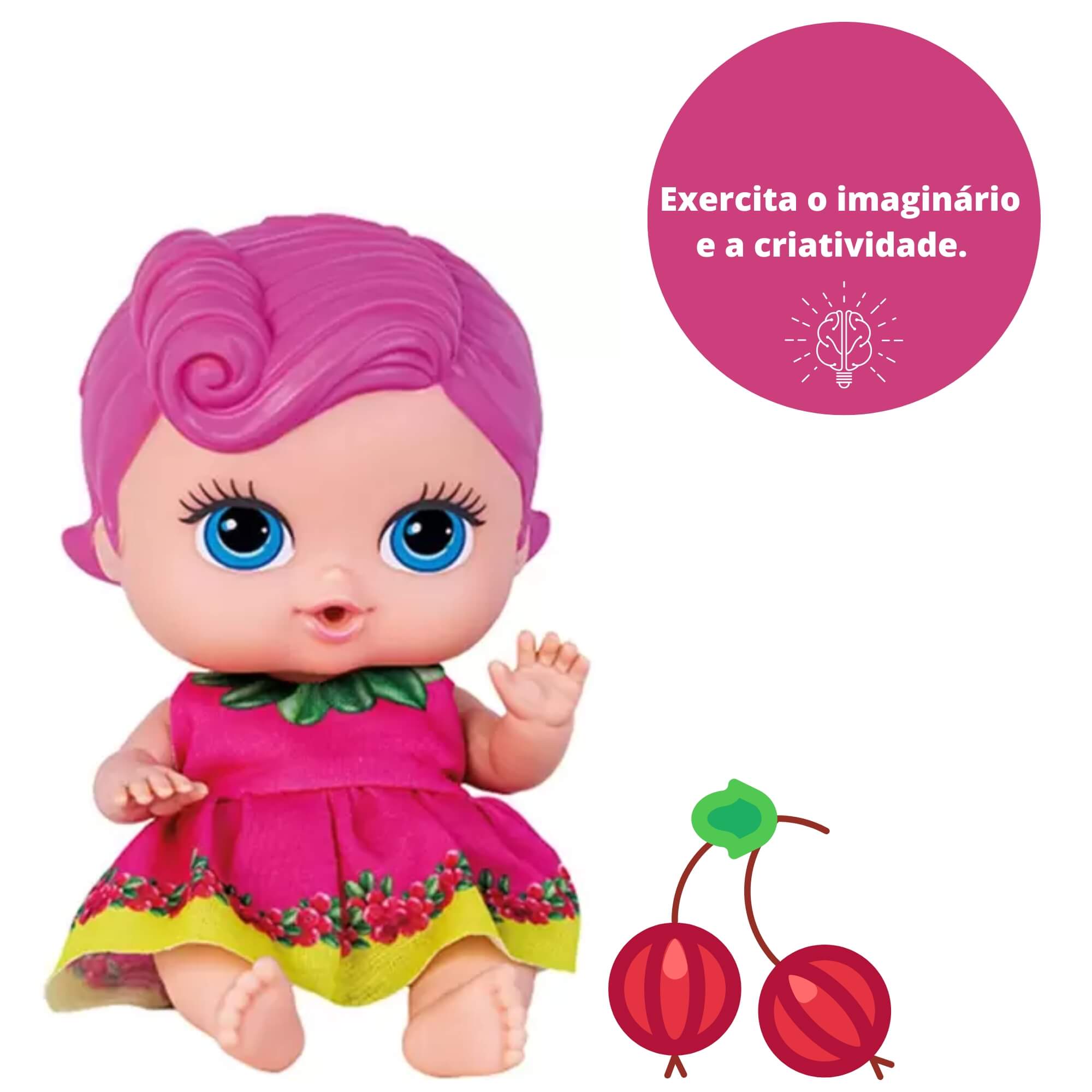 Brinquedo Boneca Coleção Frutinhas Groselha Cheirinho de Frutas 19cm Rosa Cotiplas - 2511