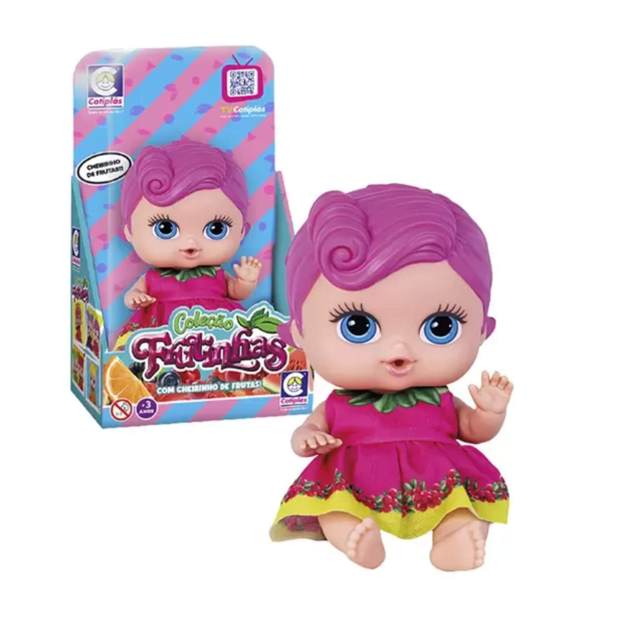Brinquedo Boneca Coleção Frutinhas Groselha Cheirinho de Frutas 19cm Rosa Cotiplas - 2511