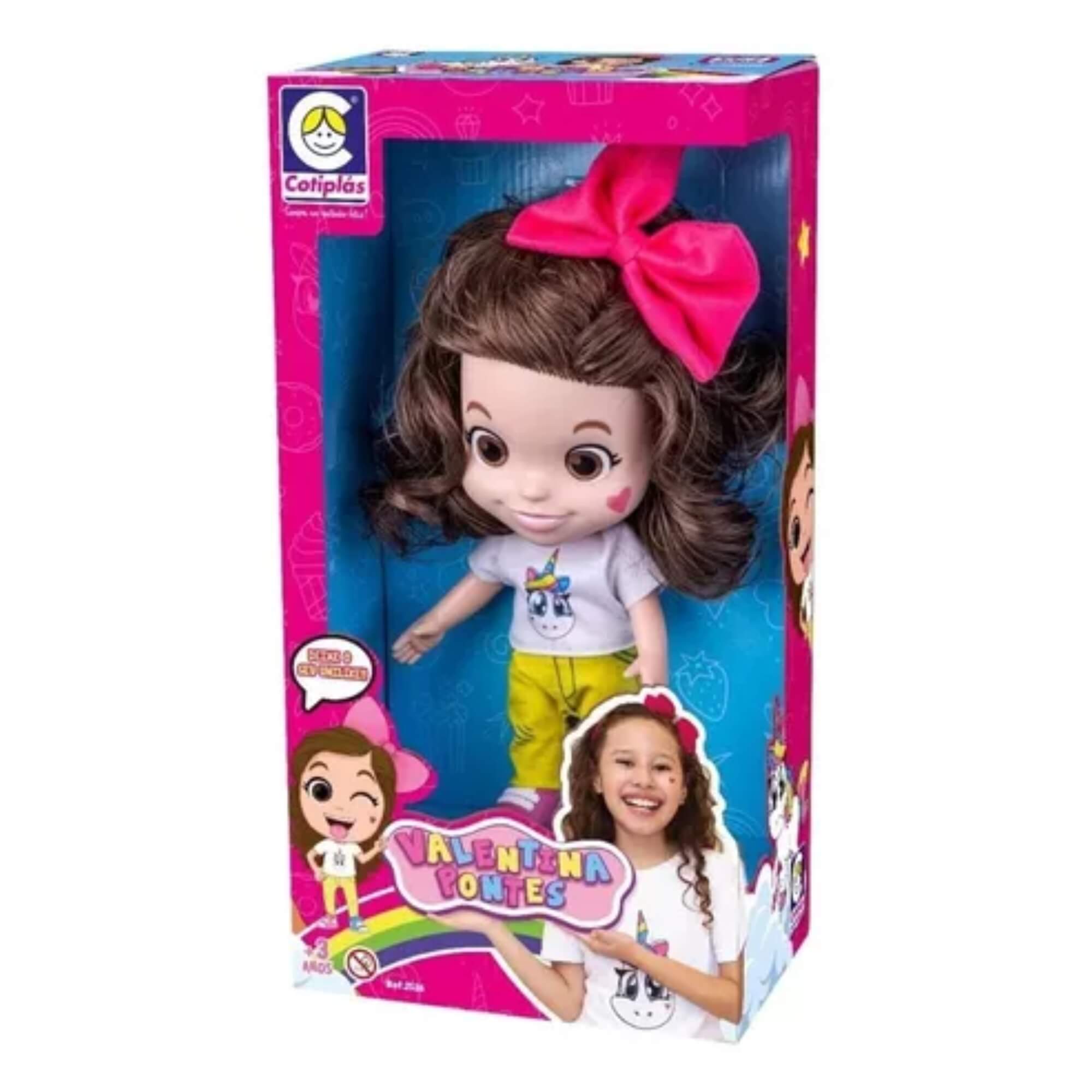 Brinquedo Boneca Influencer Valentina Pontes 26cm Plástico Vinil + Laço na Cabeça Cotiplas - 2526