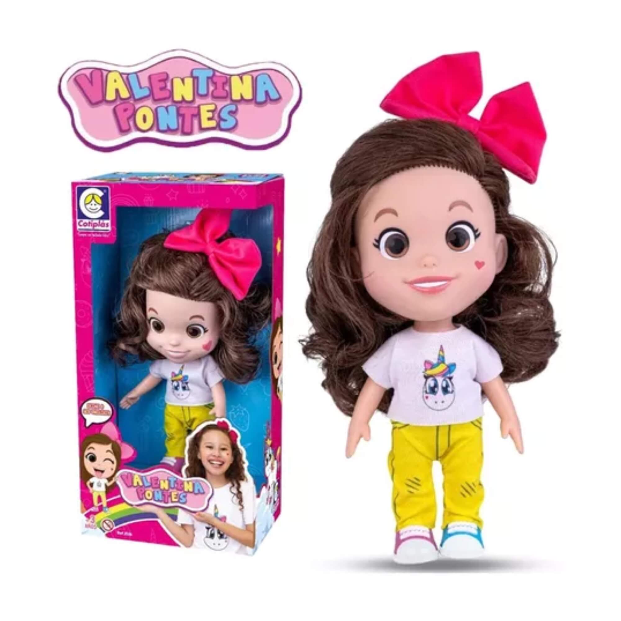 Brinquedo Boneca Influencer Valentina Pontes 26cm Plástico Vinil + Laço na Cabeça Cotiplas - 2526