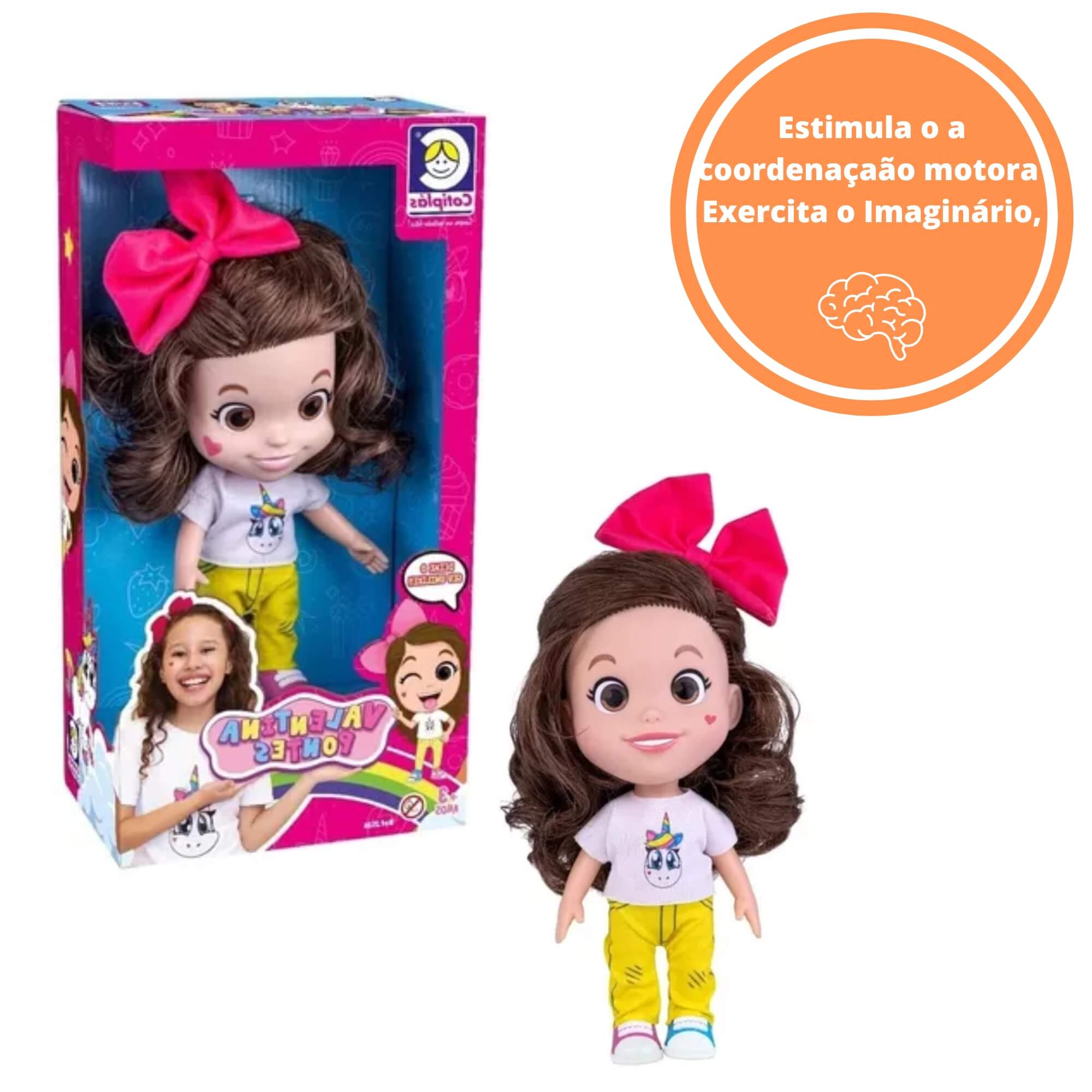 Brinquedo Boneca Influencer Valentina Pontes 26cm Plástico Vinil + Laço na Cabeça Cotiplas - 2526
