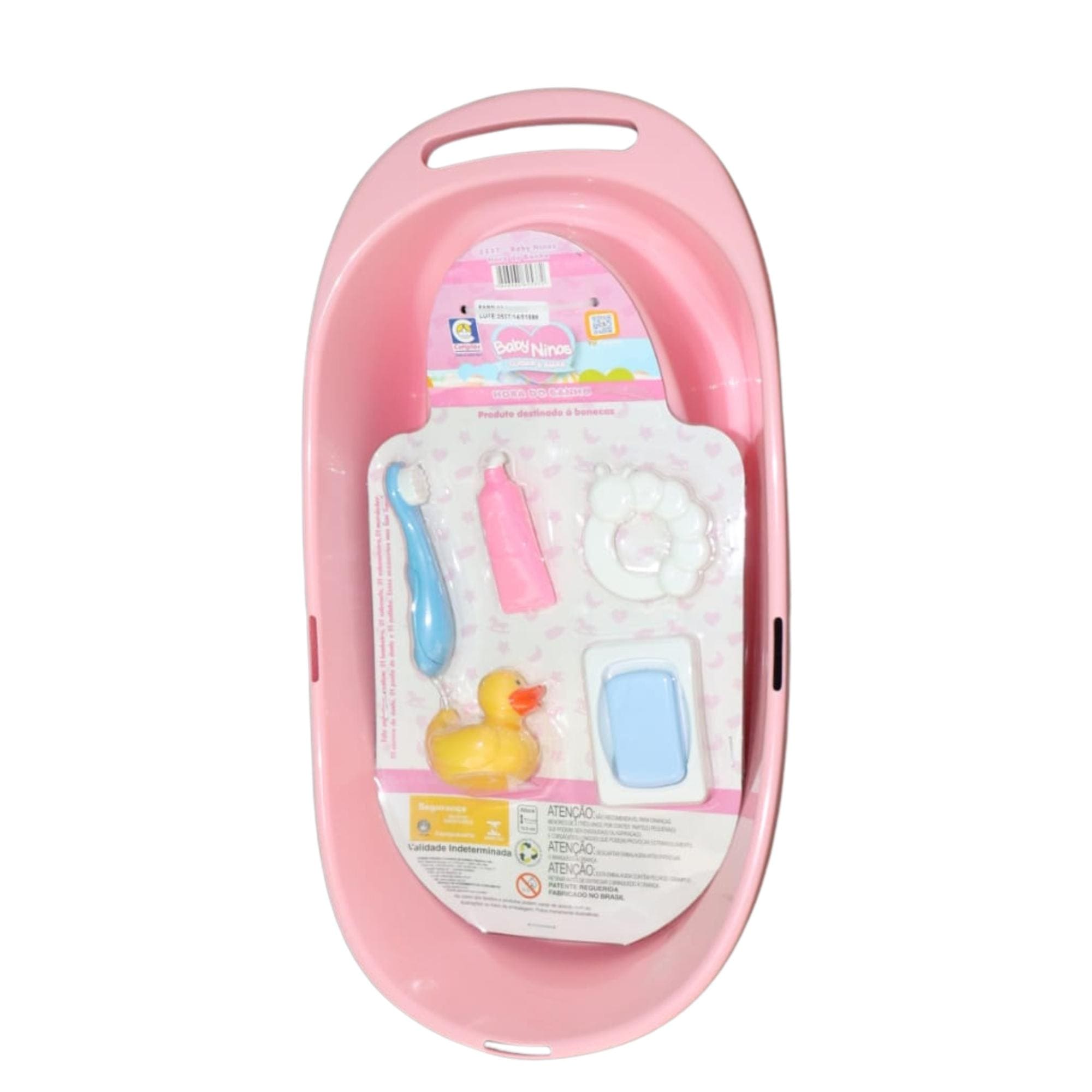 Brinquedo Baby Ninos Banho 41cm em Plástico Banheira c/ Acessórios Cores Sortidas Cotiplas - 2537
