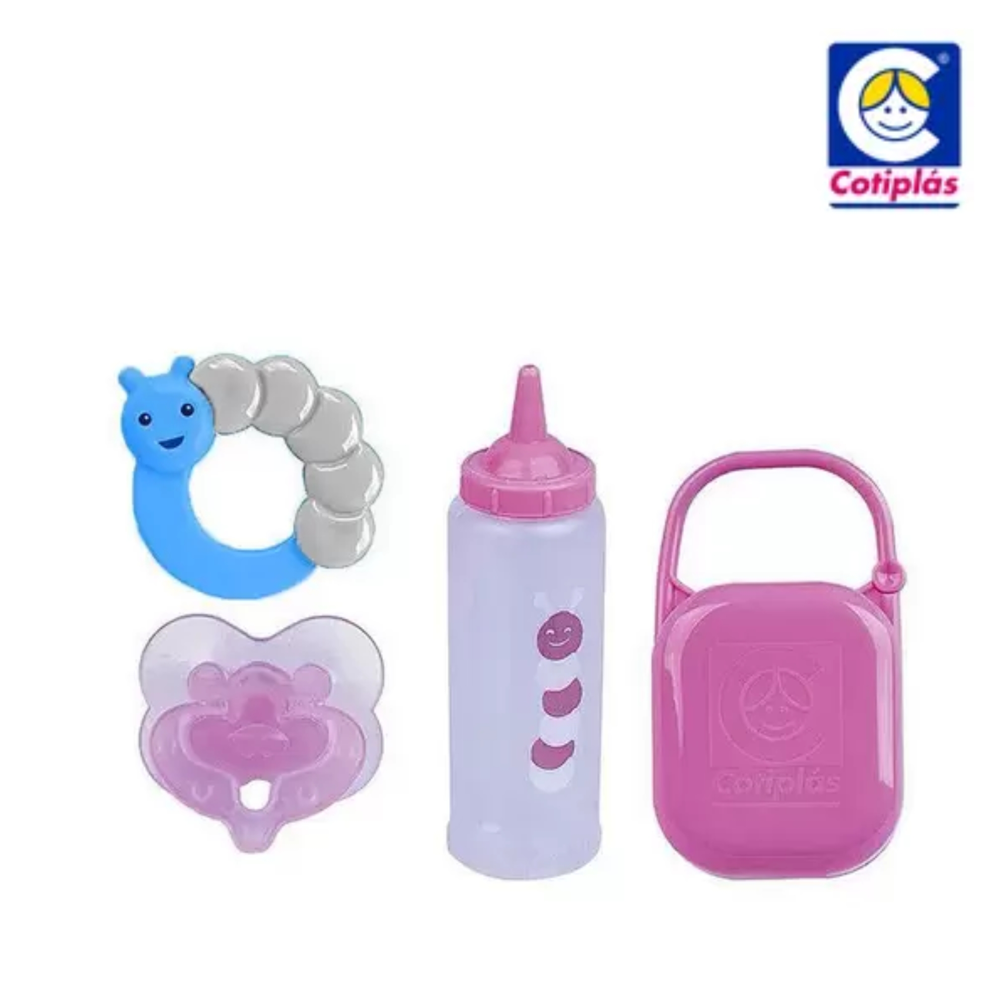 Brinquedo Baby Ninos Alimentação Plástico com Acessórios Rosa e Branco Cotiplas - 2538