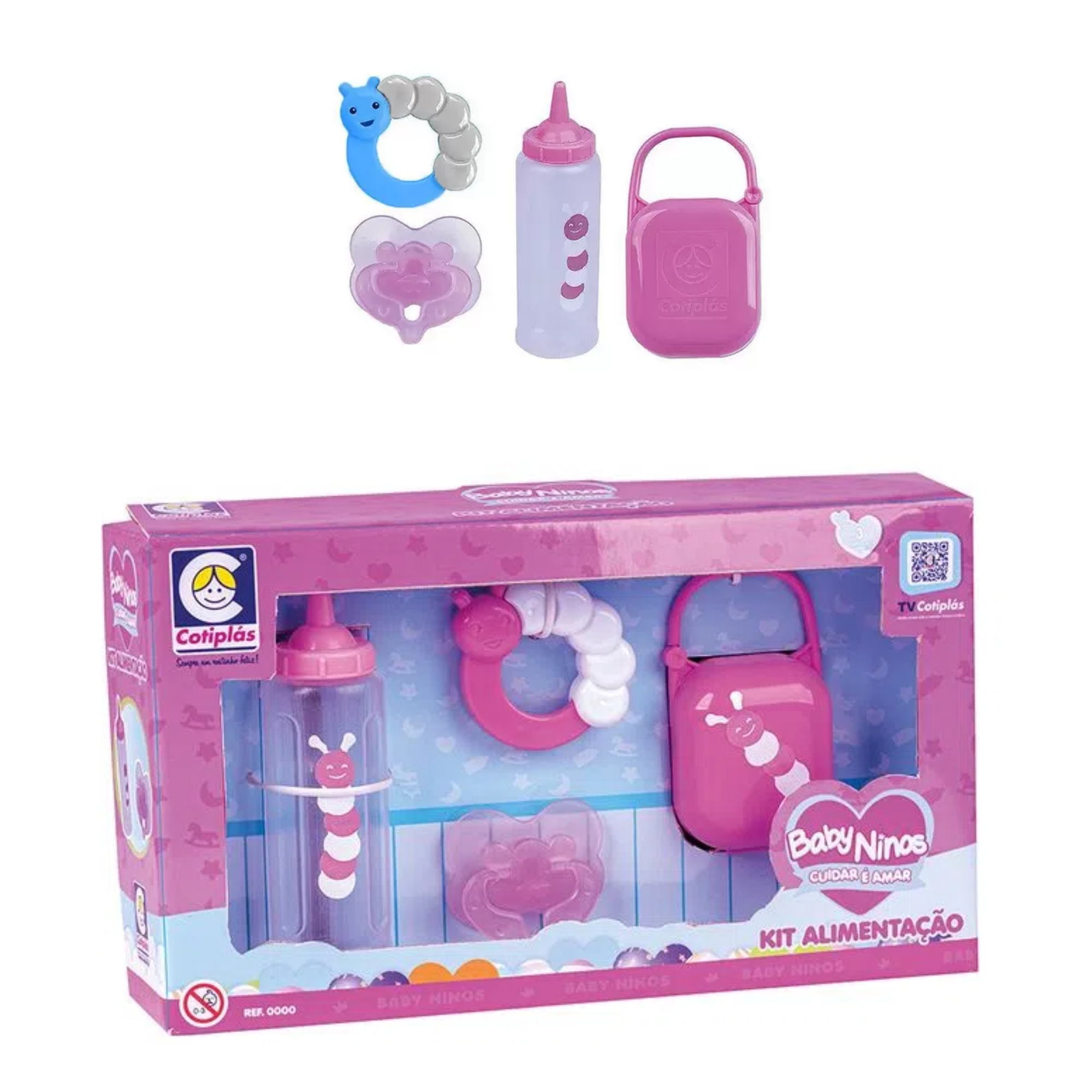 Brinquedo Baby Ninos Alimentação Plástico com Acessórios Rosa e Branco Cotiplas - 2538
