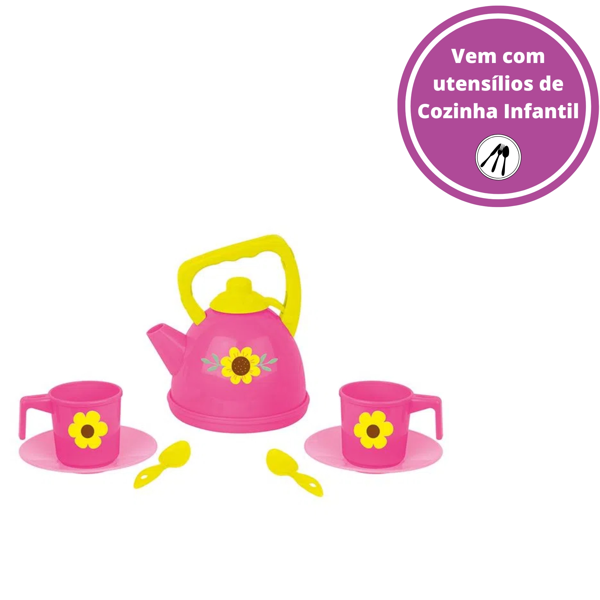 Brinquedo Kit Hora do Chá Composto por Pires,Colher,Bule e Xicaras em Plástico Cotiplas - 2544