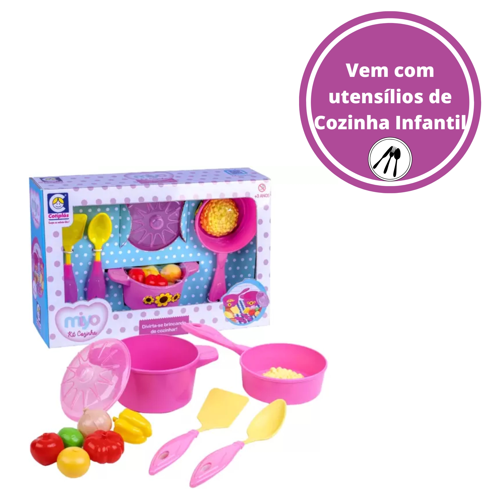 Brinquedo Miko Kit Cozinha Infantil com Utensílios de Plástico 12 Peças +3 Anos Cotiplas - 2545