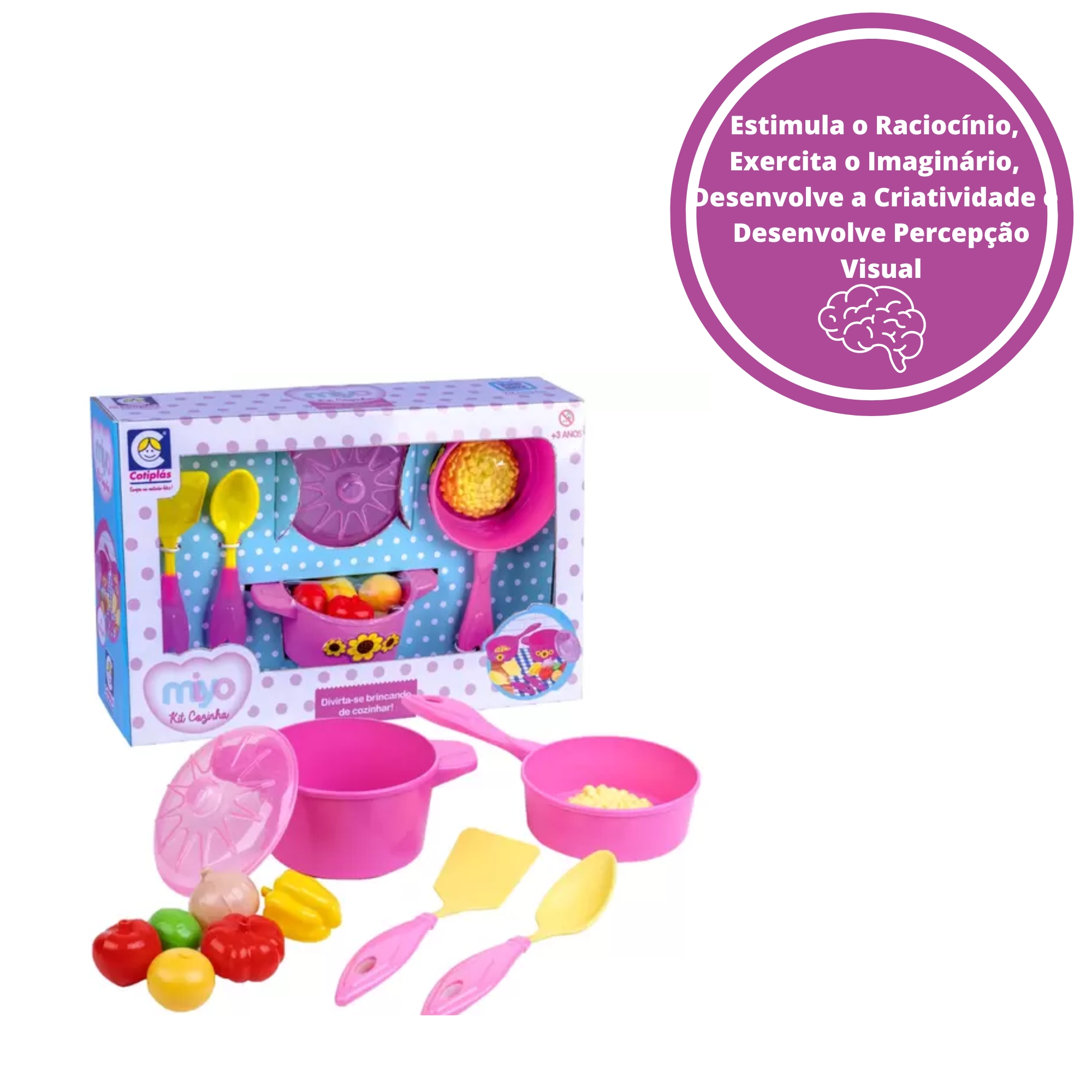 Brinquedo Miko Kit Cozinha Infantil com Utensílios de Plástico 12 Peças +3 Anos Cotiplas - 2545