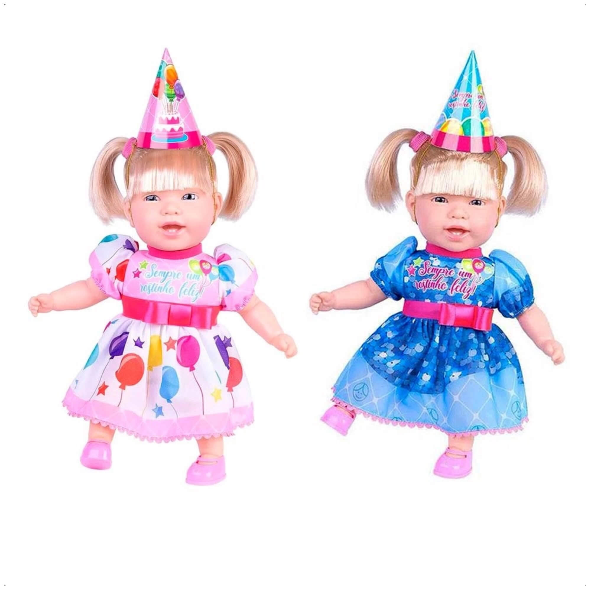 Brinquedo Boneca Sonho Azul Feliz Aniversário Vinil 39cm Azul ou Rosa Sortido Cotiplas-2553