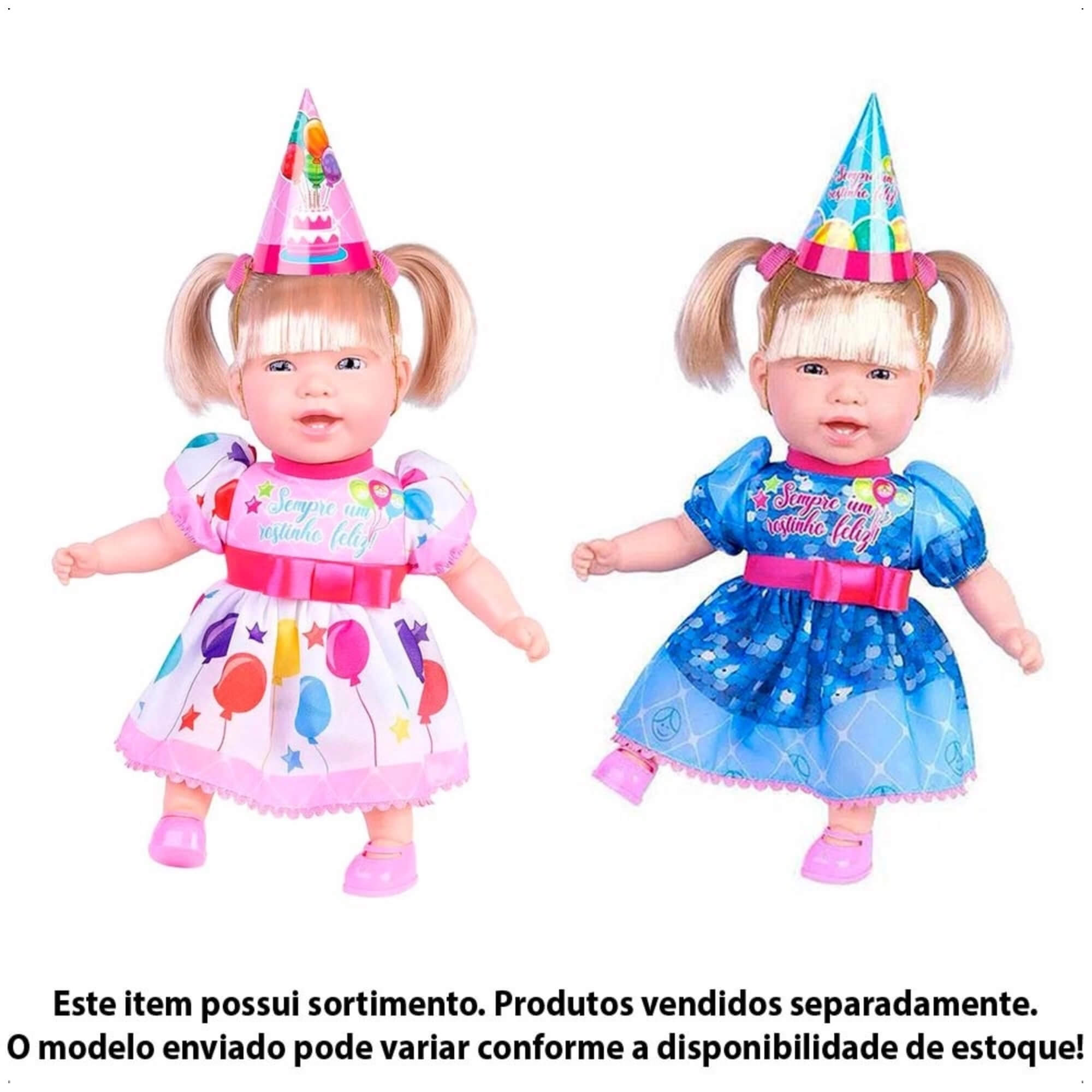 Brinquedo Boneca Sonho Azul Feliz Aniversário Vinil 39cm Azul ou Rosa Sortido Cotiplas-2553
