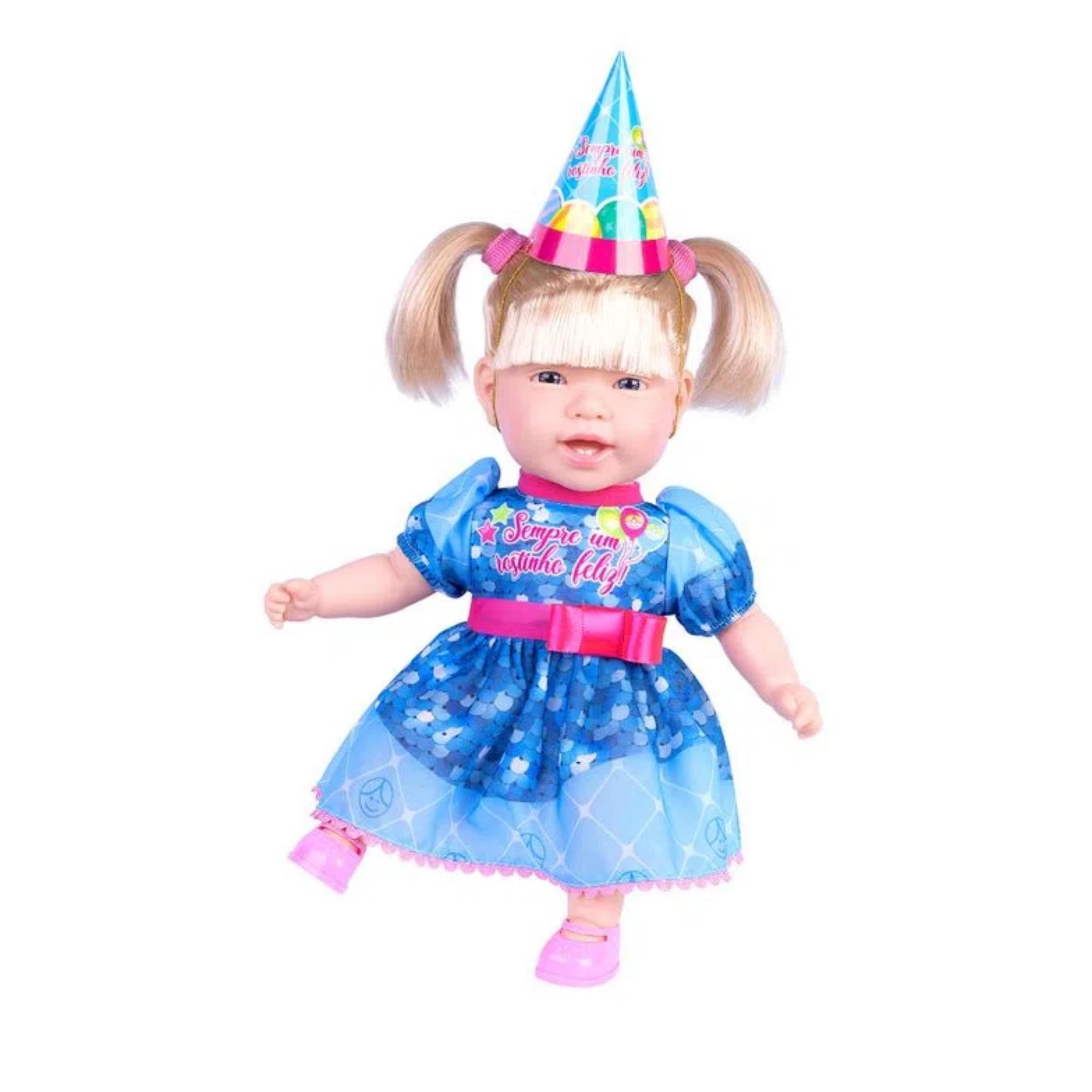 Brinquedo Boneca Sonho Azul Feliz Aniversário Vinil 39cm Azul ou Rosa Sortido Cotiplas-2553