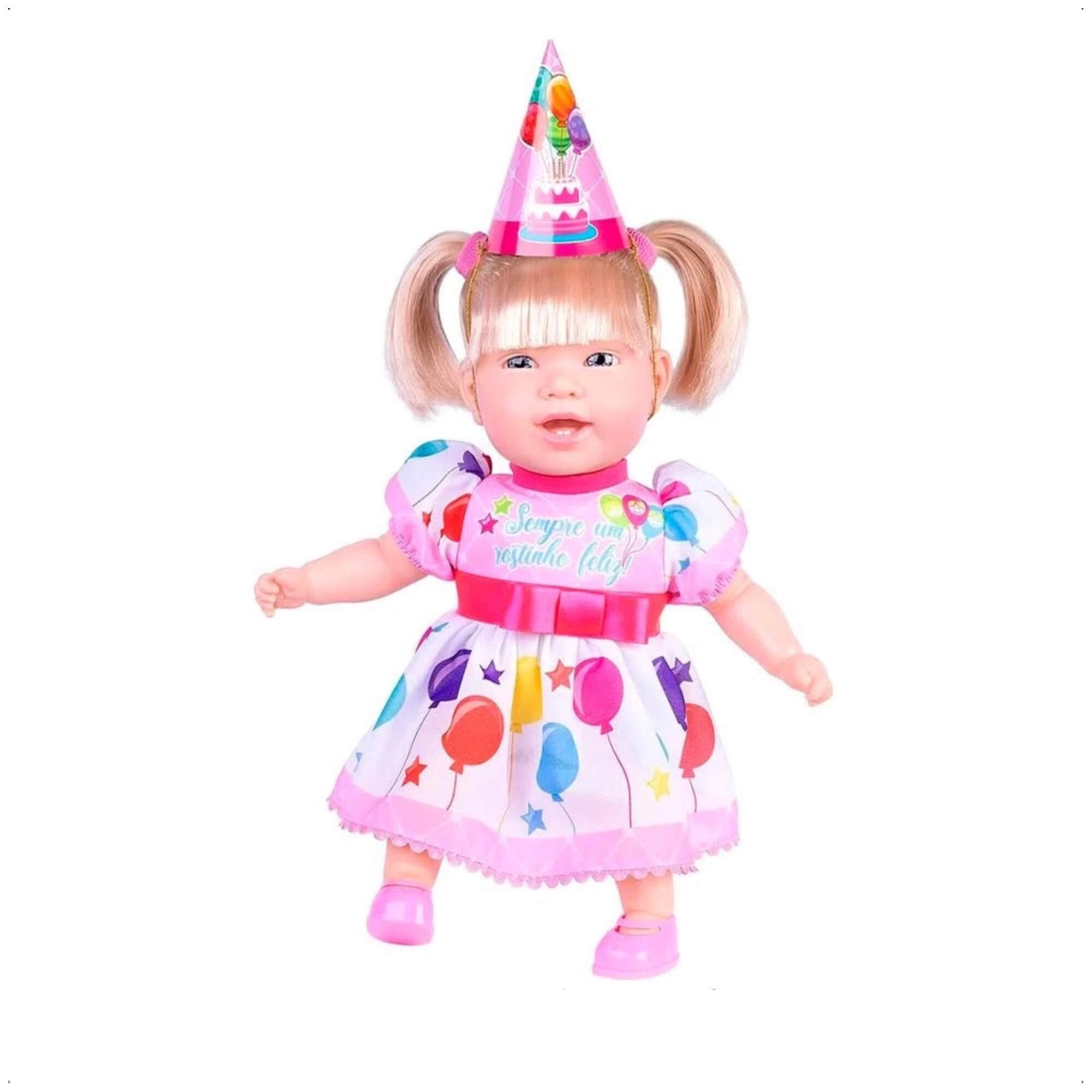 Brinquedo Boneca Sonho Azul Feliz Aniversário Vinil 39cm Azul ou Rosa Sortido Cotiplas-2553