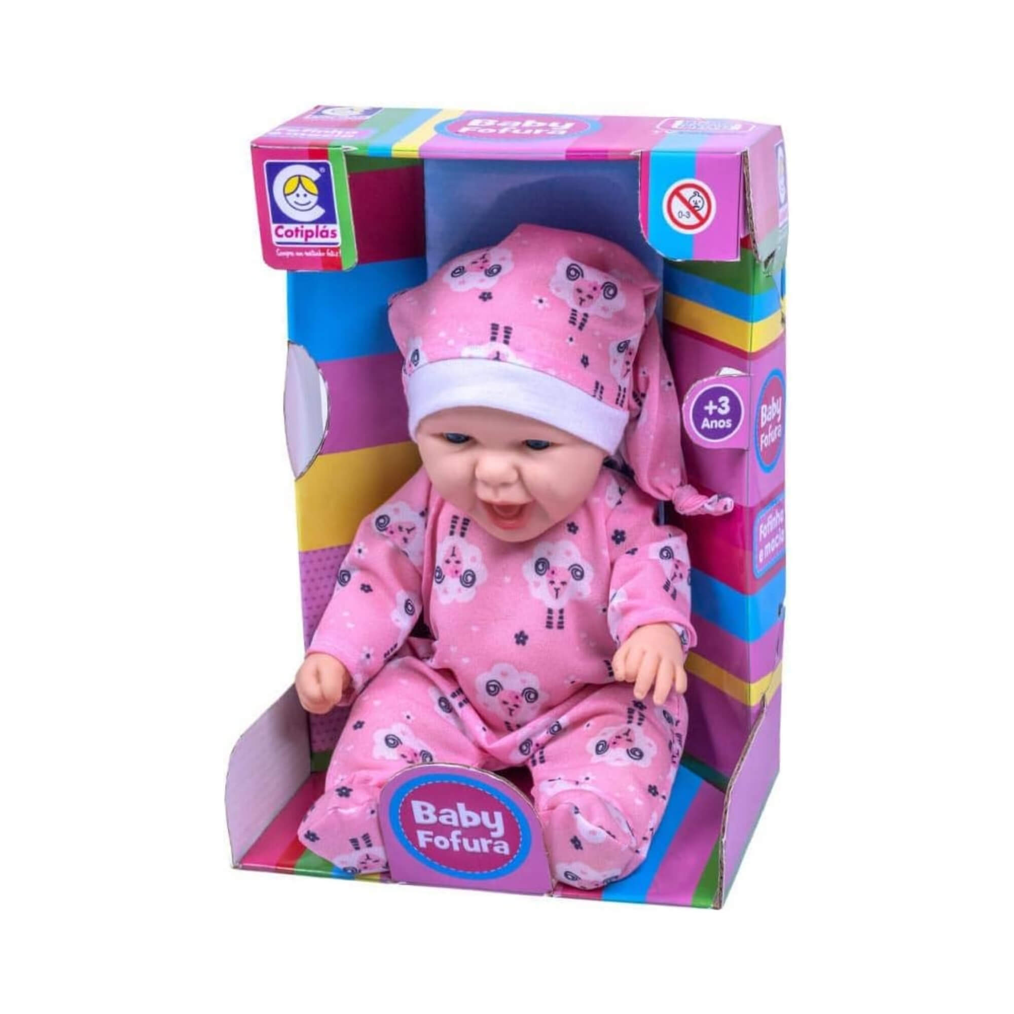 Brinquedo Boneca Baby Fofura com Pijaminha e Touca Plástico Vinil Corpo Macio Cotiplas - 2587