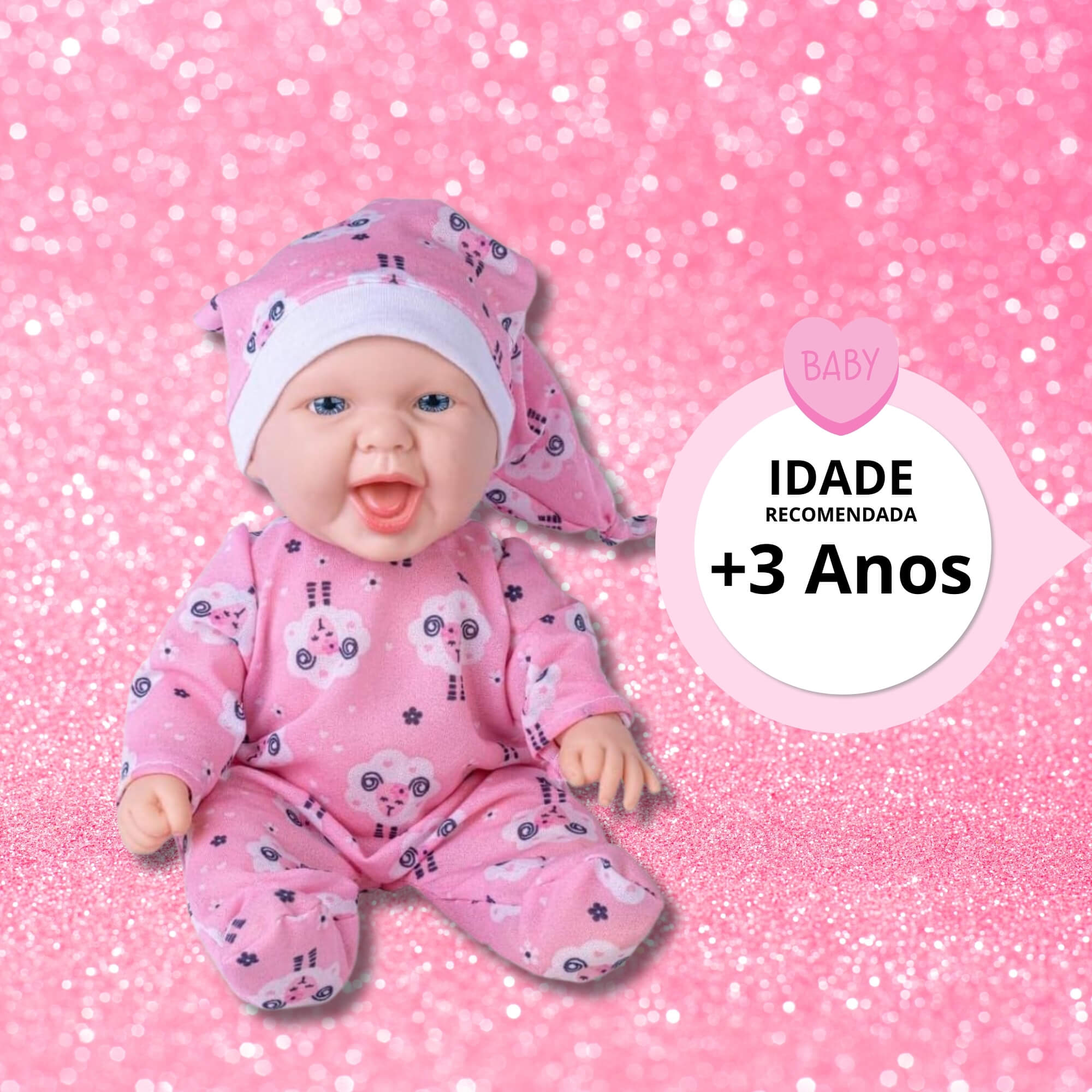 Brinquedo Boneca Baby Fofura com Pijaminha e Touca Plástico Vinil Corpo Macio Cotiplas - 2587