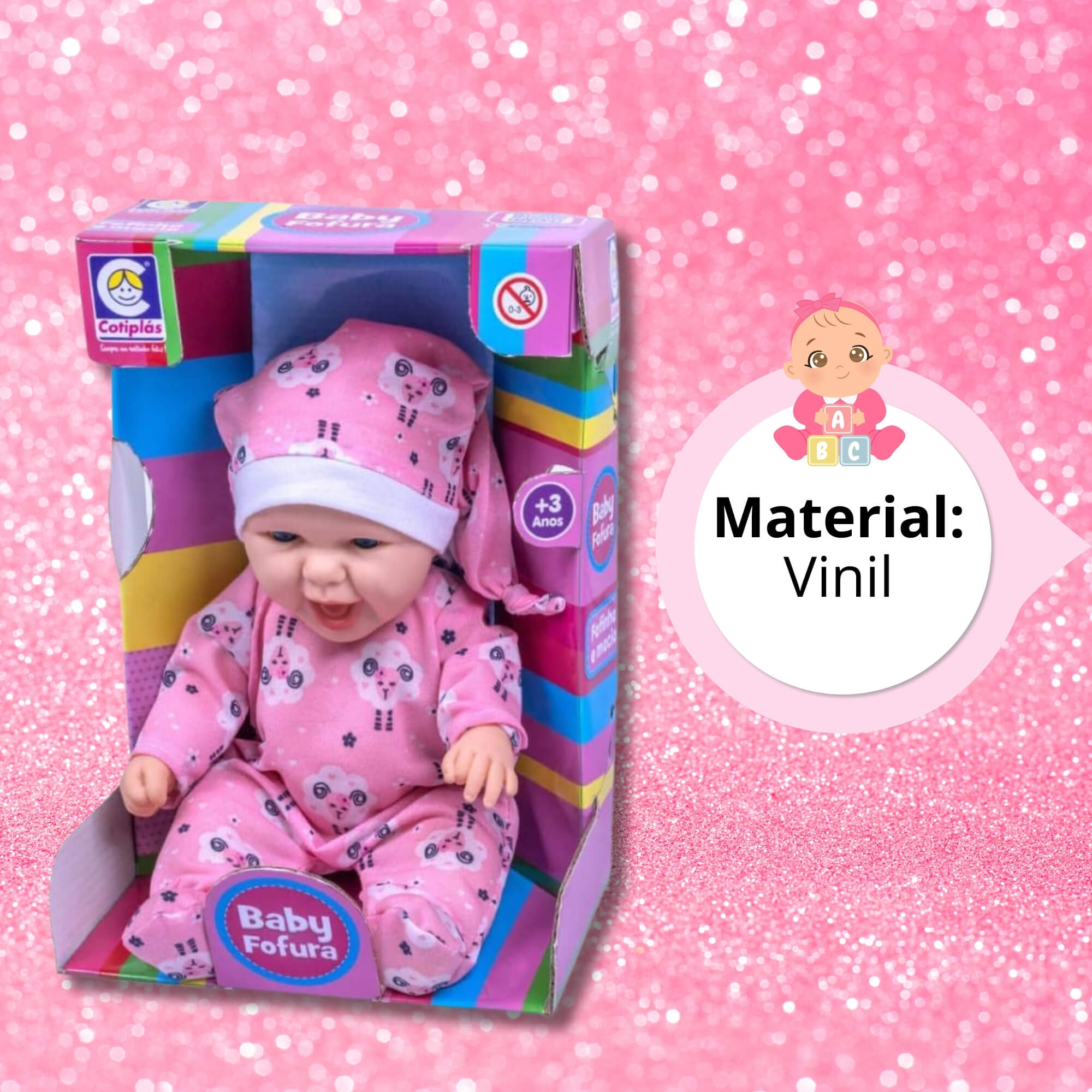Brinquedo Boneca Baby Fofura com Pijaminha e Touca Plástico Vinil Corpo Macio Cotiplas - 2587