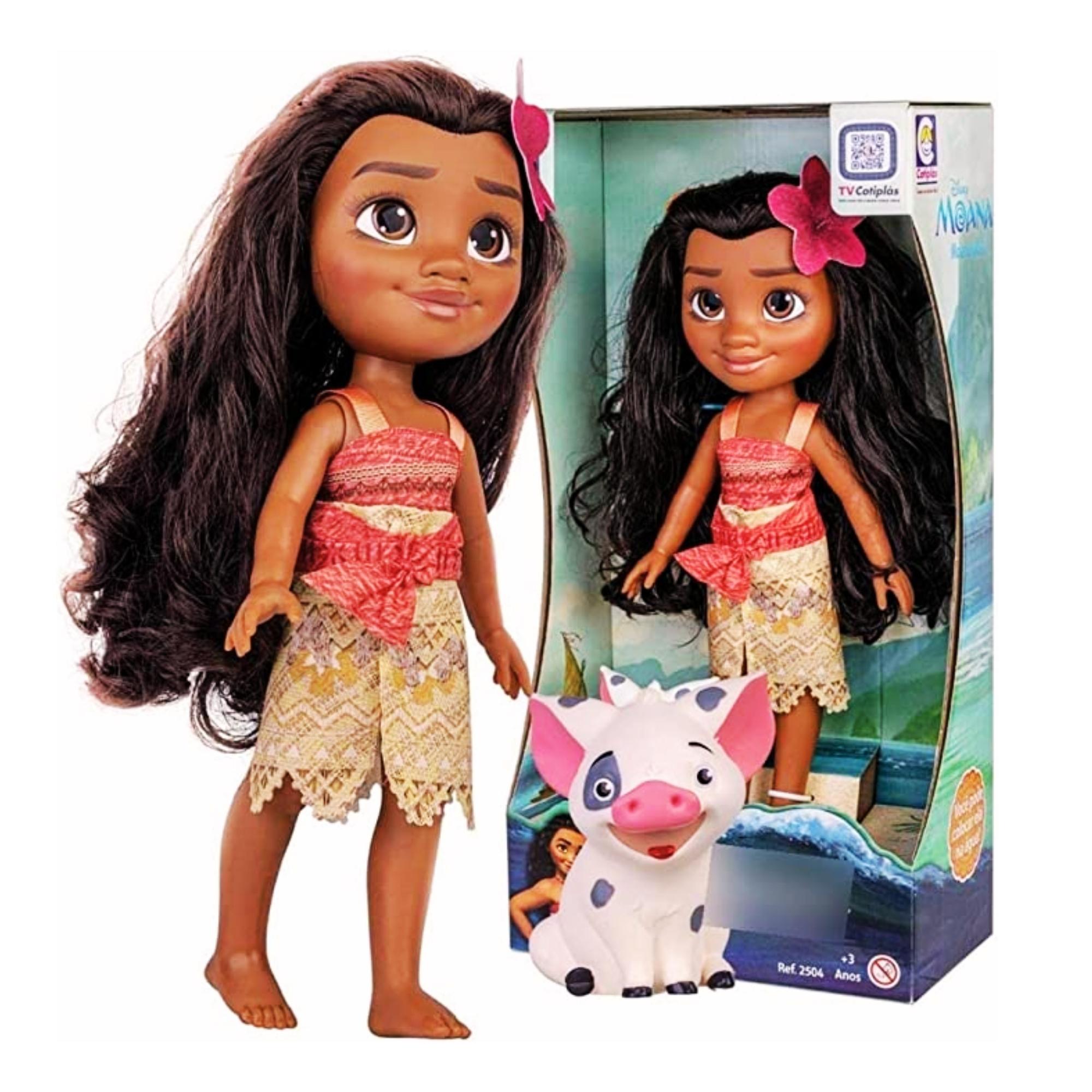 Brinquedo Boneca Princesa Moana 36cm Porquinho Pua 8cm Disney Plástico Vinil +3 Anos Cotiplas-2600
