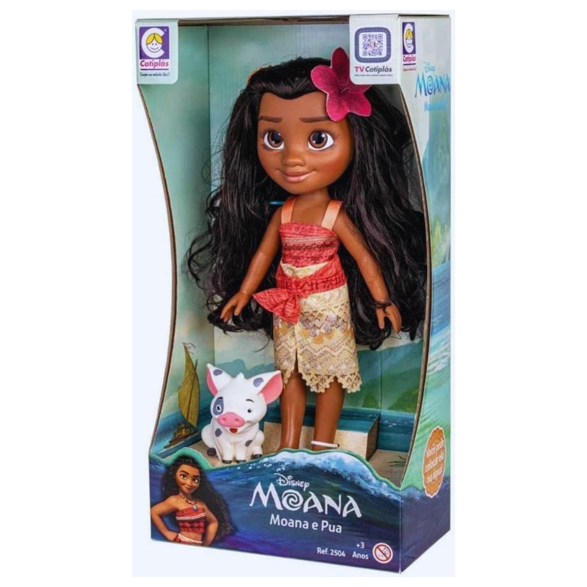 Brinquedo Boneca Princesa Moana 36cm Porquinho Pua 8cm Disney Plástico Vinil +3 Anos Cotiplas-2600