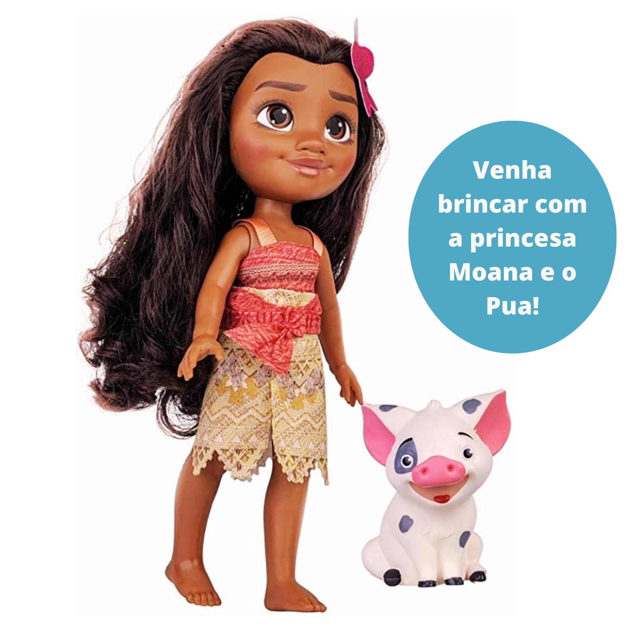 Brinquedo Boneca Princesa Moana 36cm Porquinho Pua 8cm Disney Plástico Vinil +3 Anos Cotiplas-2600