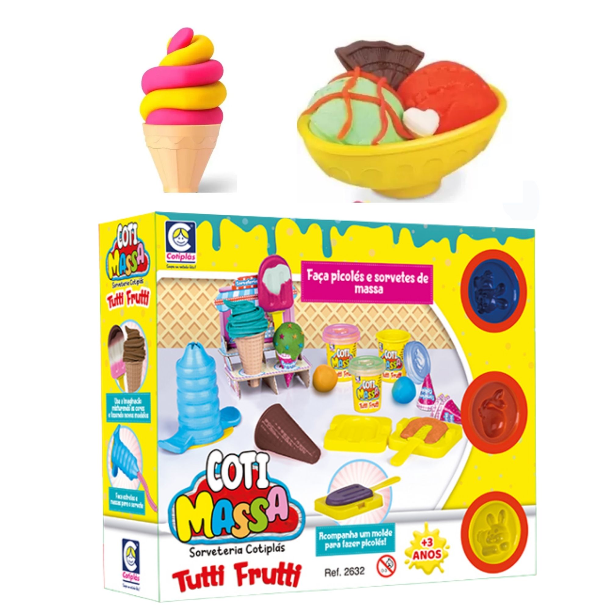 Brinquedo Sorveteria de Massinha Coti Massa Tutti Frutti + Acessórios e Moldes Cotiplas - 2632