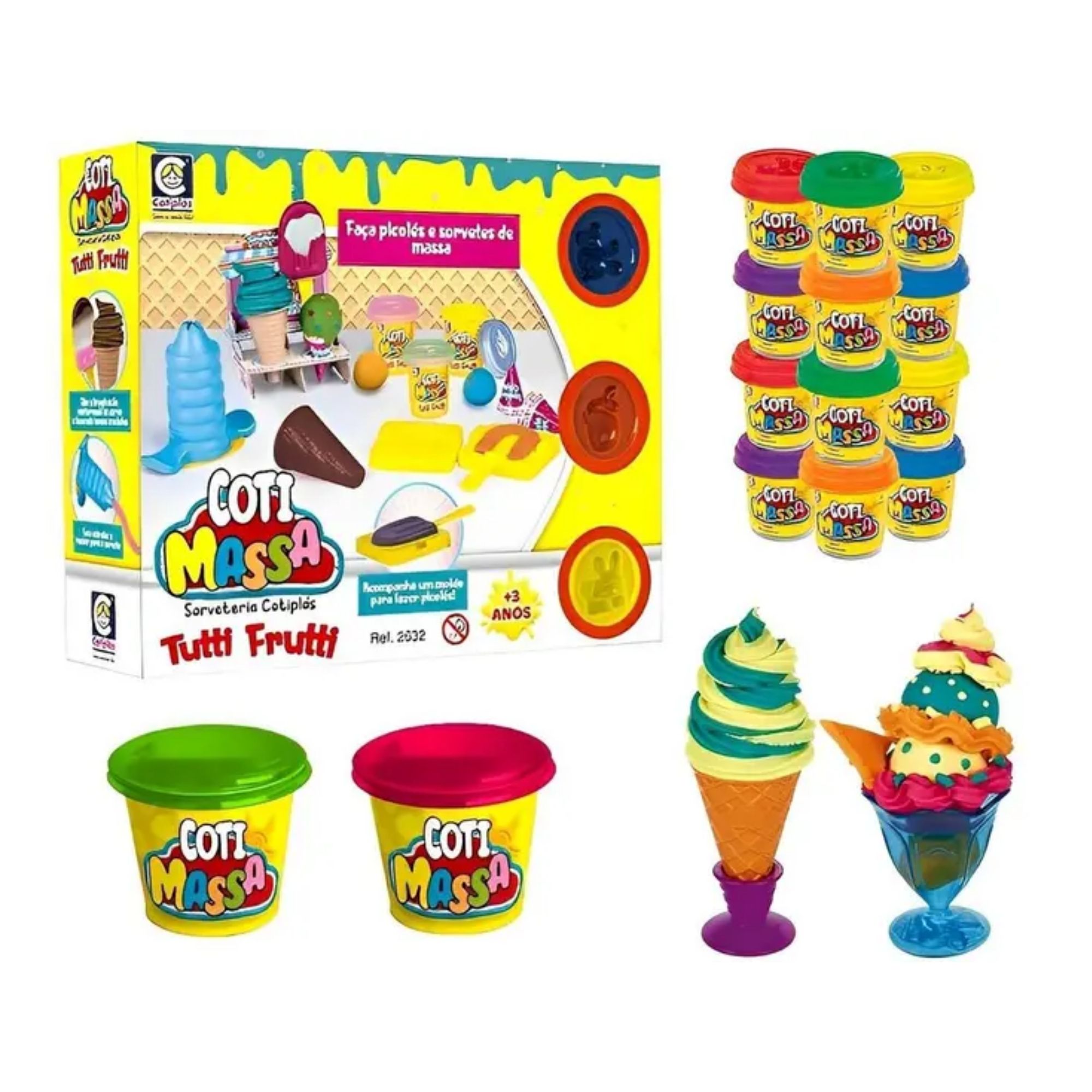 Brinquedo Sorveteria de Massinha Coti Massa Tutti Frutti + Acessórios e Moldes Cotiplas - 2632