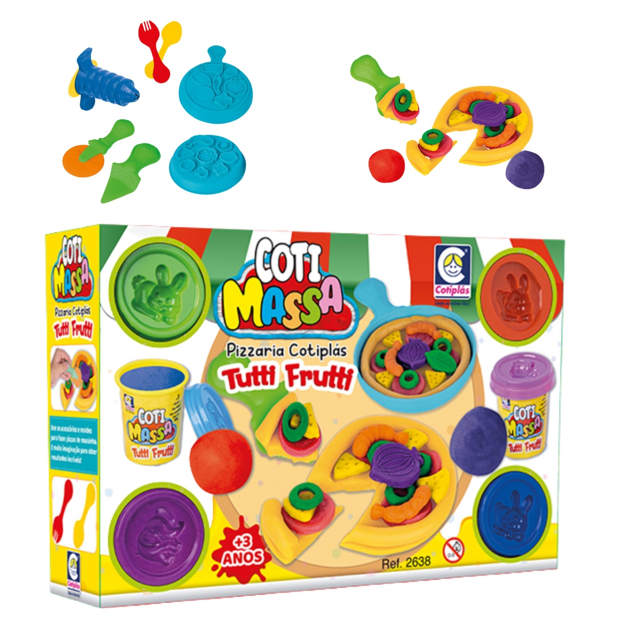 Brinquedo Pizzaria de Massinha Coti Massa Tutti Frutti + Acessórios de Cozinha Cotiplas - 2638