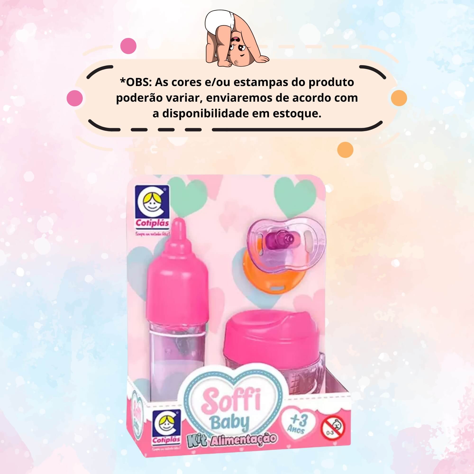 Brinquedo Soffy Babby Kit Alimentação com Mamadeira / Chupeta e Suquinho Cotiplas - 2673
