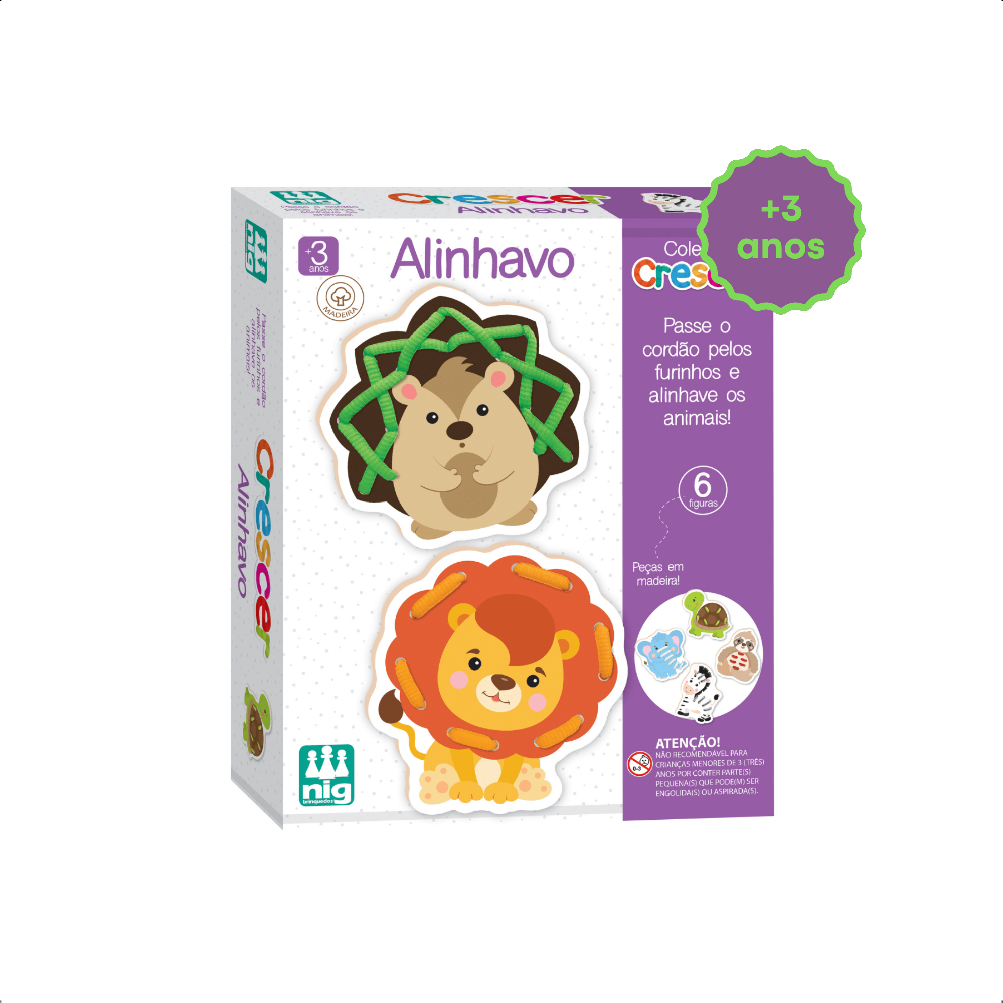 Jogo Infantil Educativo Alinhavo Crescer Animais Coleção com 6 Peças NIG - 0457