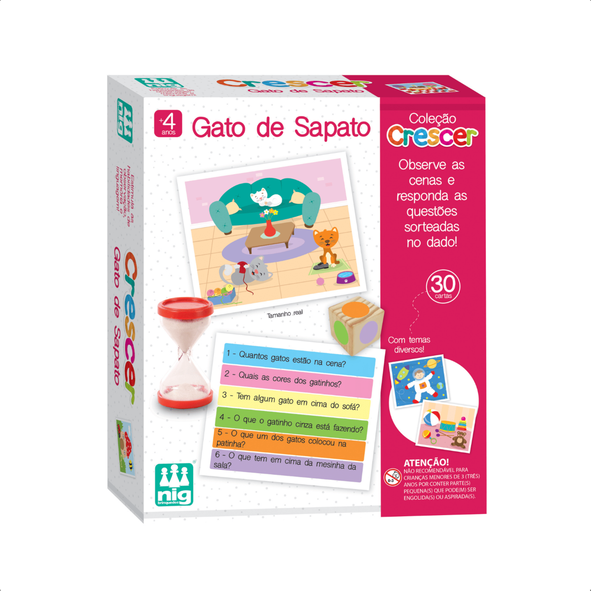 Jogo Infantil Educativo Gato de Sapato com 30 Cartas Estimula a Memória Nig - 0456