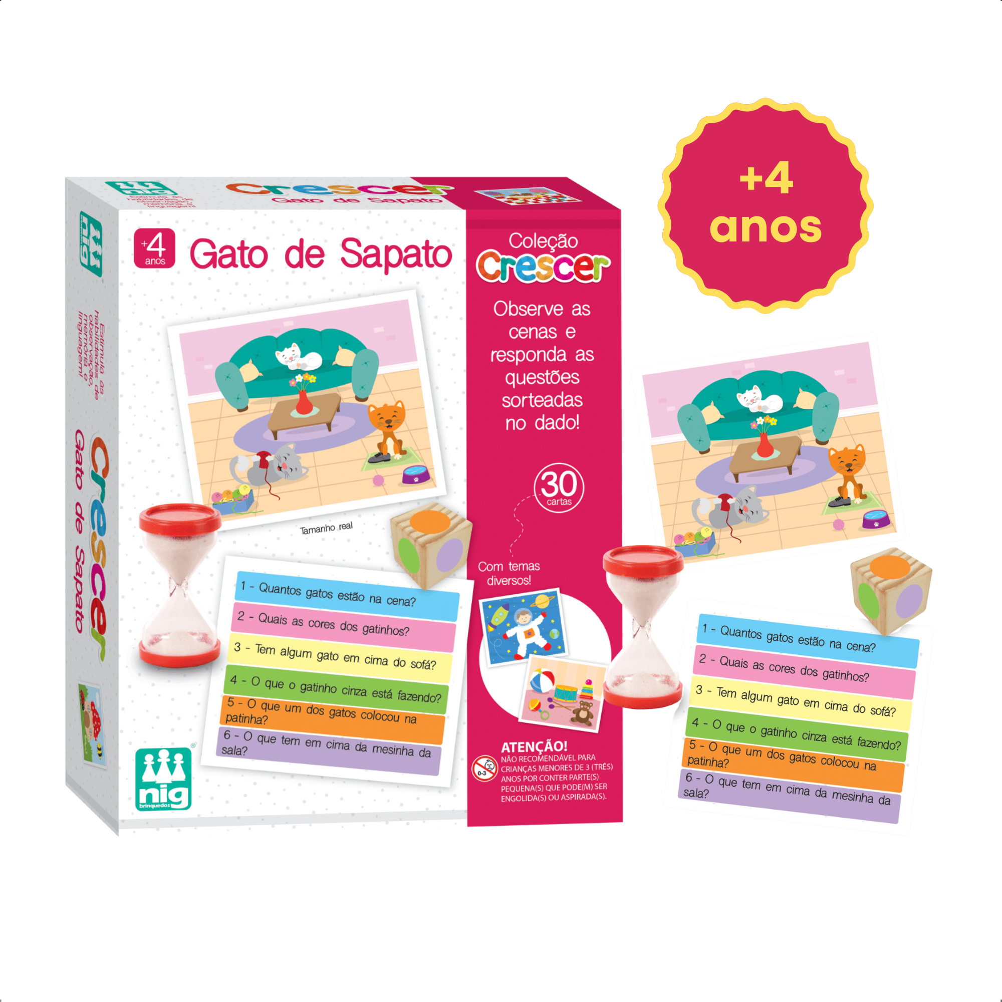 Jogo Infantil Educativo Gato de Sapato com 30 Cartas Estimula a Memória Nig - 0456