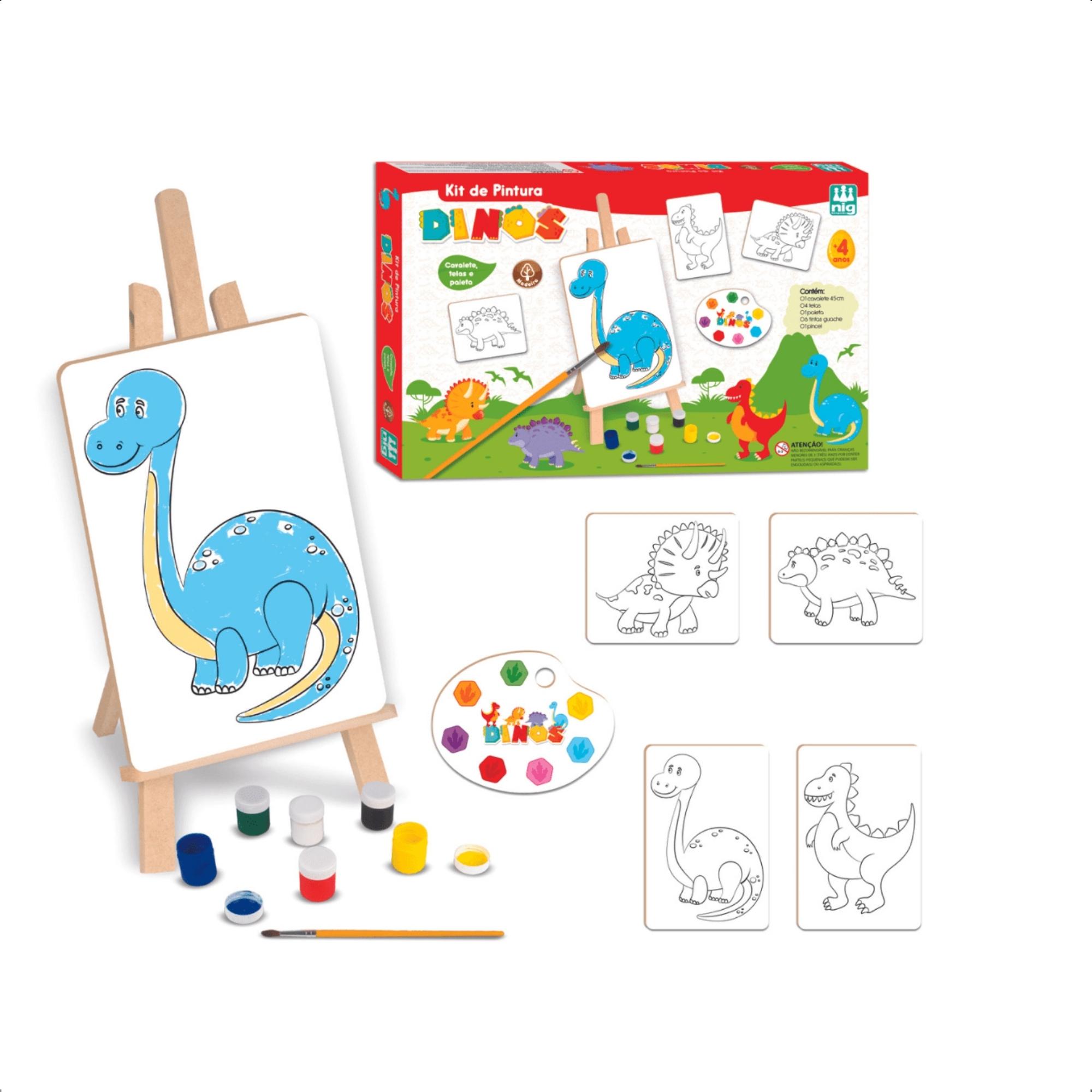 Kit Pintura Dinos CavaletesTintasTelas Infantil Estimula Coordenação Motora Criatividade Nig 0440