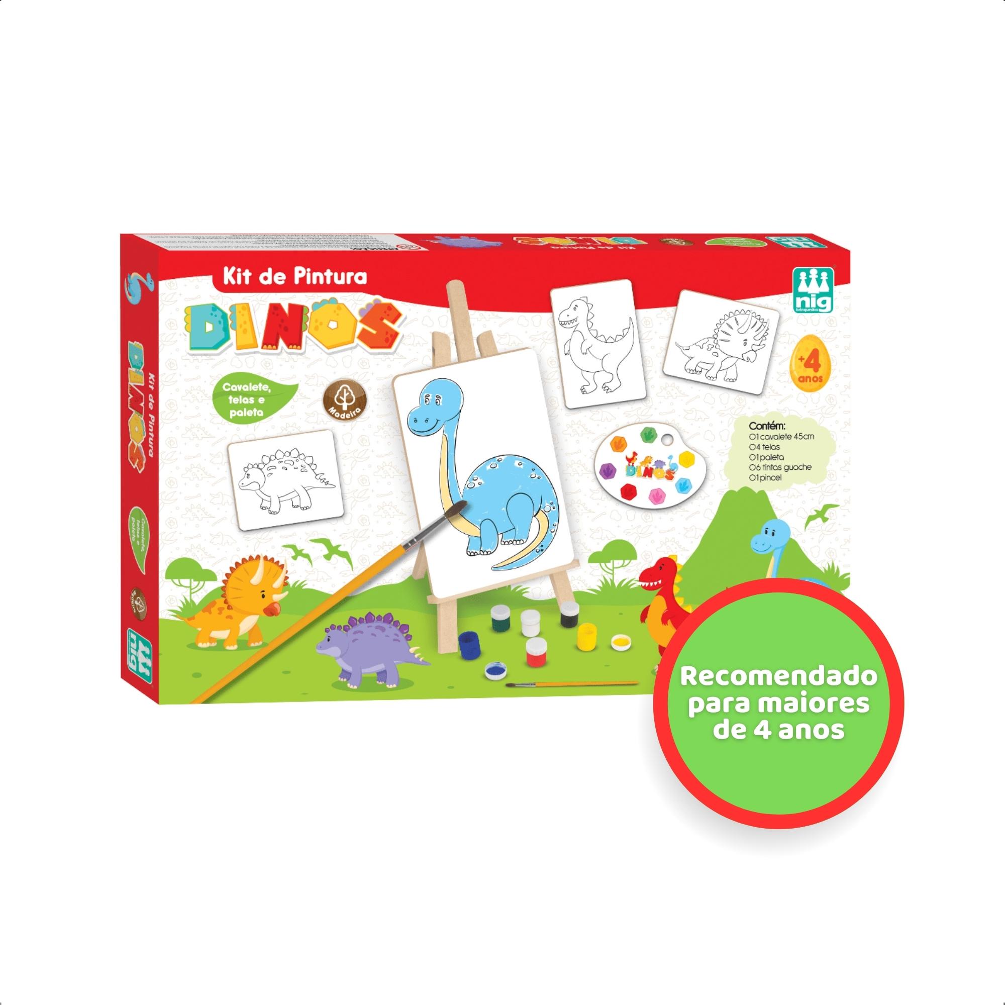 Kit Pintura Dinos CavaletesTintasTelas Infantil Estimula Coordenação Motora Criatividade Nig 0440