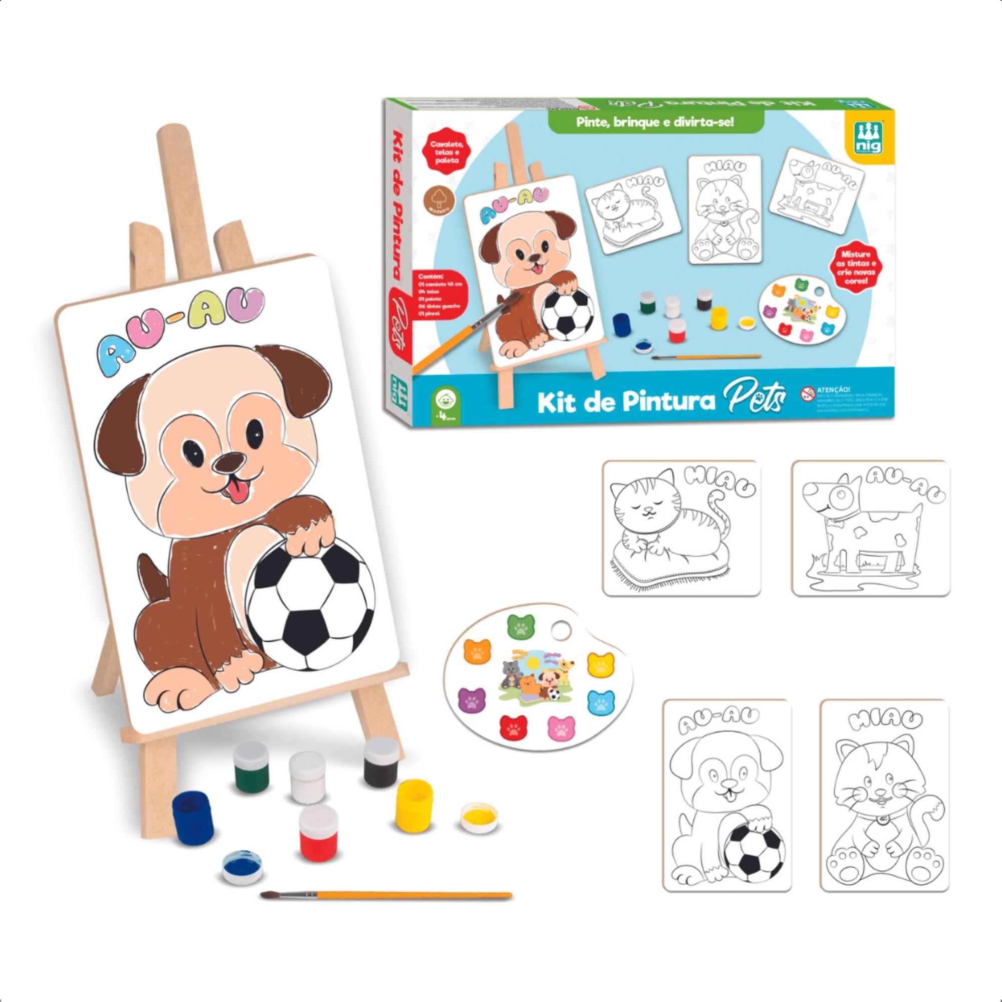 Brinquedo Educativo Pintura Pets Cavalete Tintas Telas Jogo Infantil Nig - 0441