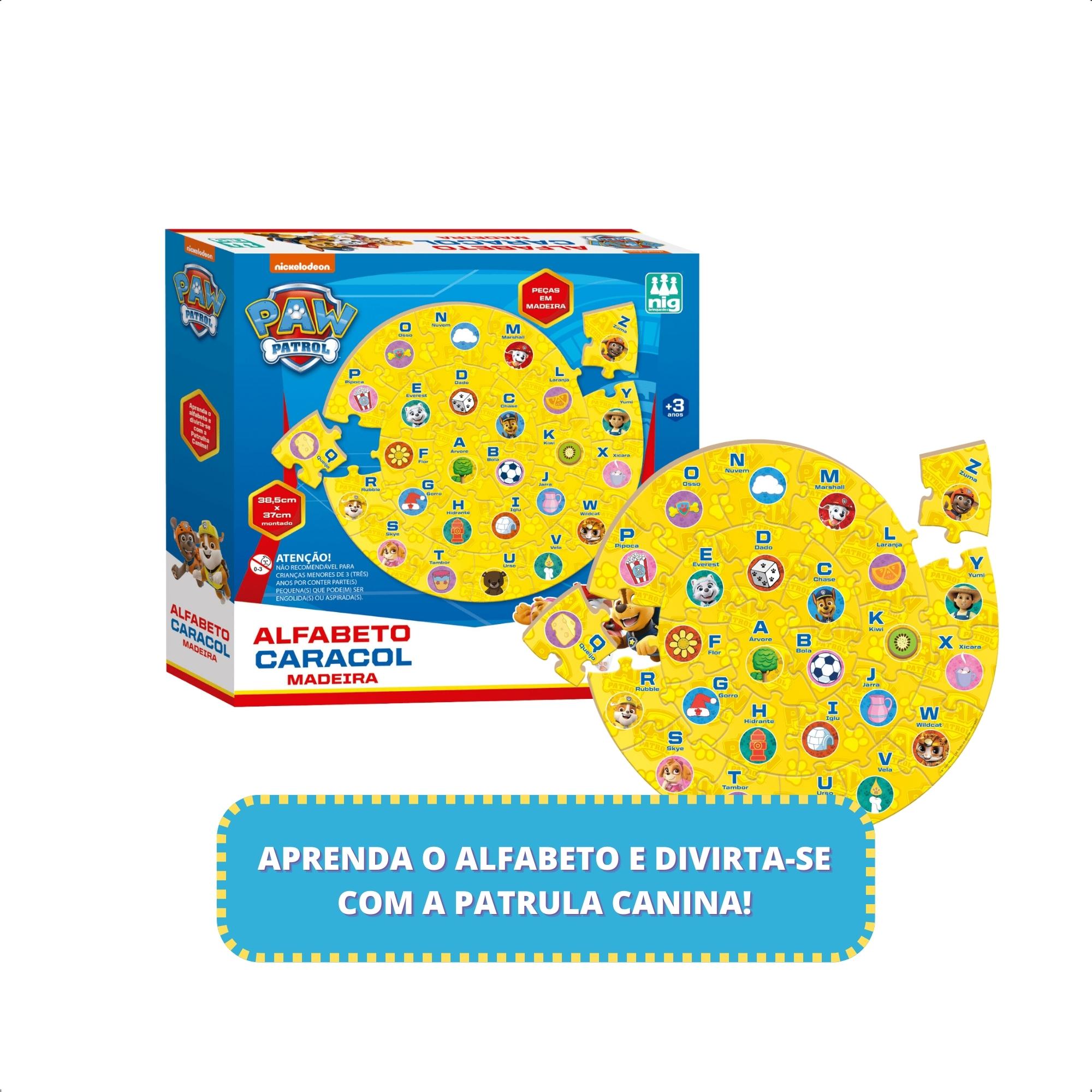 Brinquedo Educativo Quebra-cabeça Patrulha Canina Madeira Alfabeto Caracol Jogo Infantil-Nig 0689