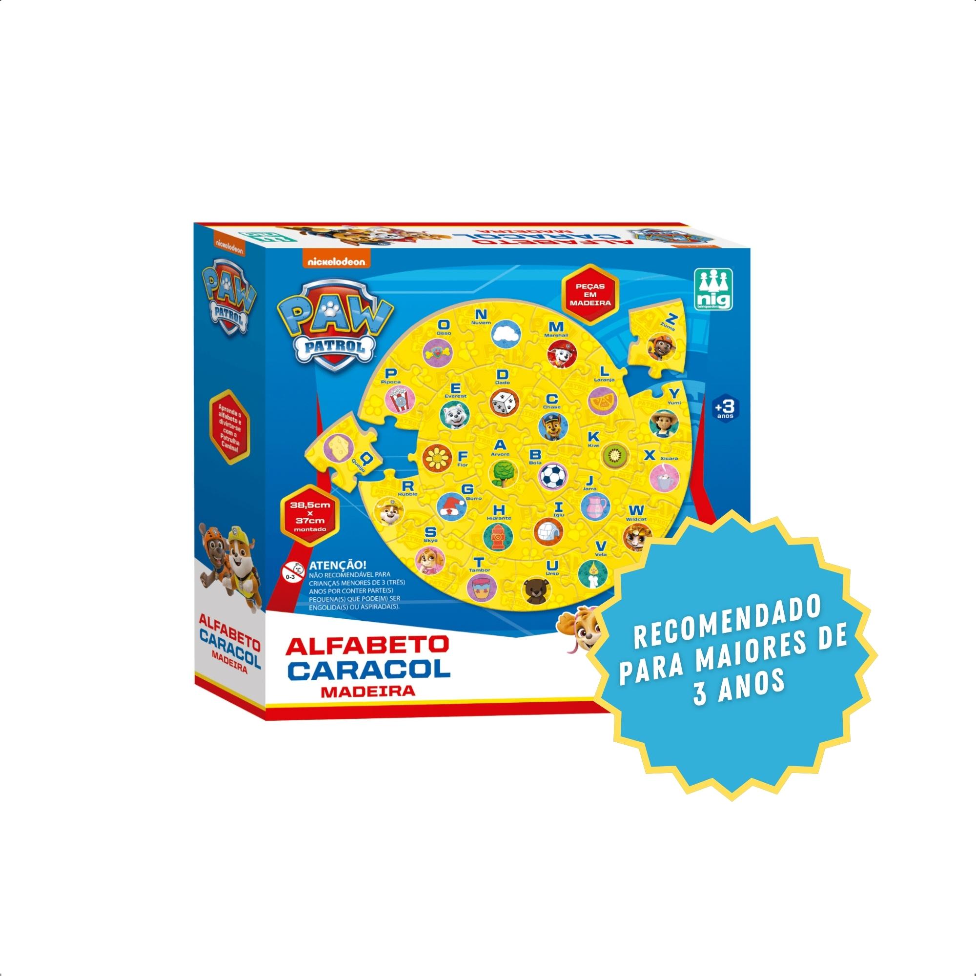 Brinquedo Educativo Quebra-cabeça Patrulha Canina Madeira Alfabeto Caracol Jogo Infantil-Nig 0689
