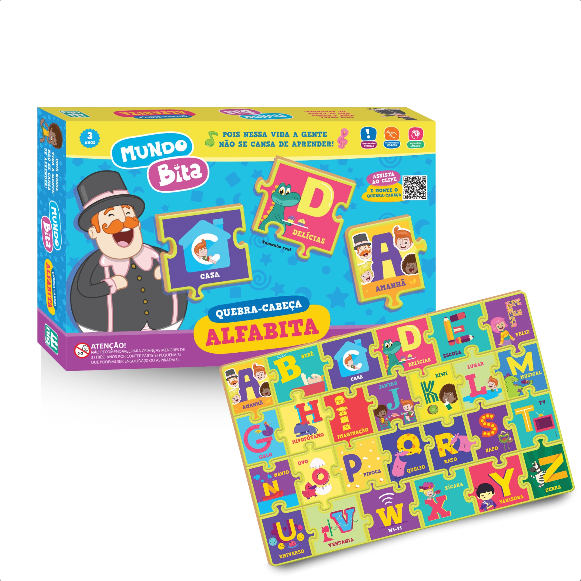 Brinquedo Educativo Alfabita Quebra-cabeça Mundo Bita Madeira 26 Peças Nig - 0696