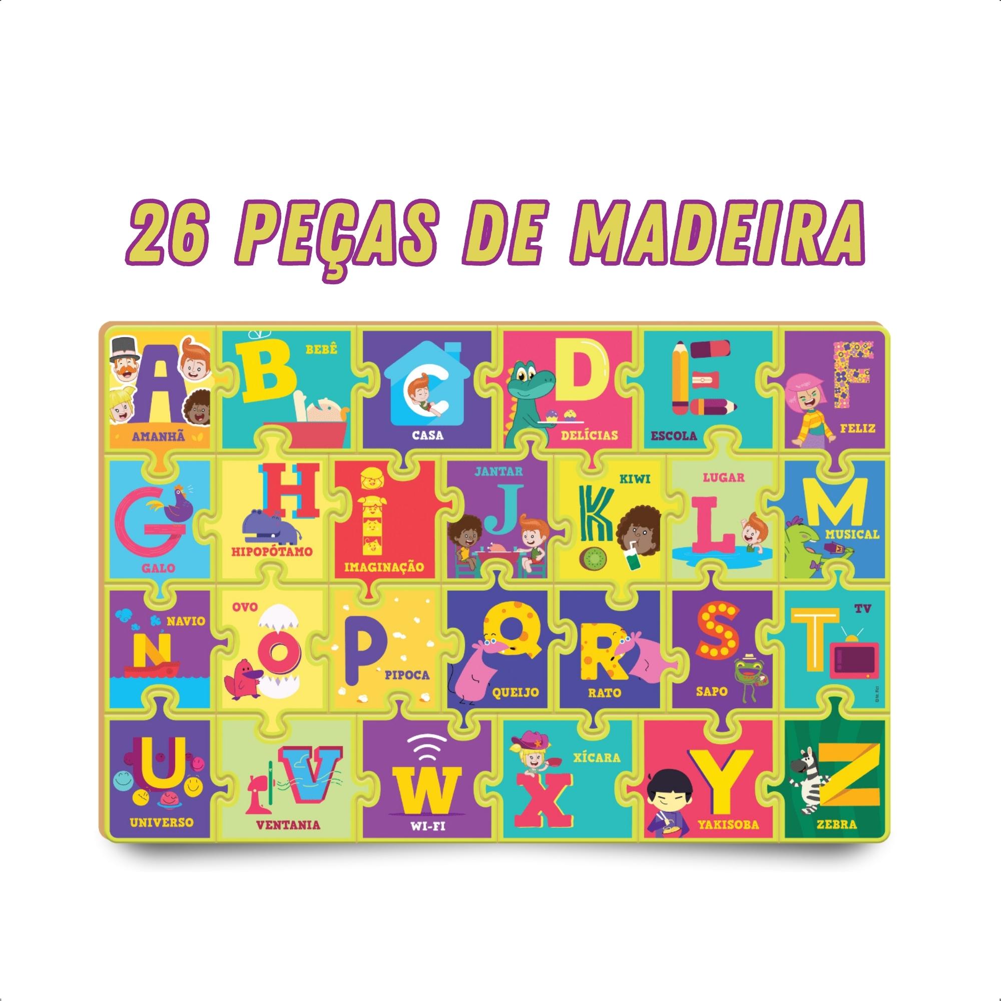 Brinquedo Educativo Alfabita Quebra-cabeça Mundo Bita Madeira 26 Peças Nig - 0696