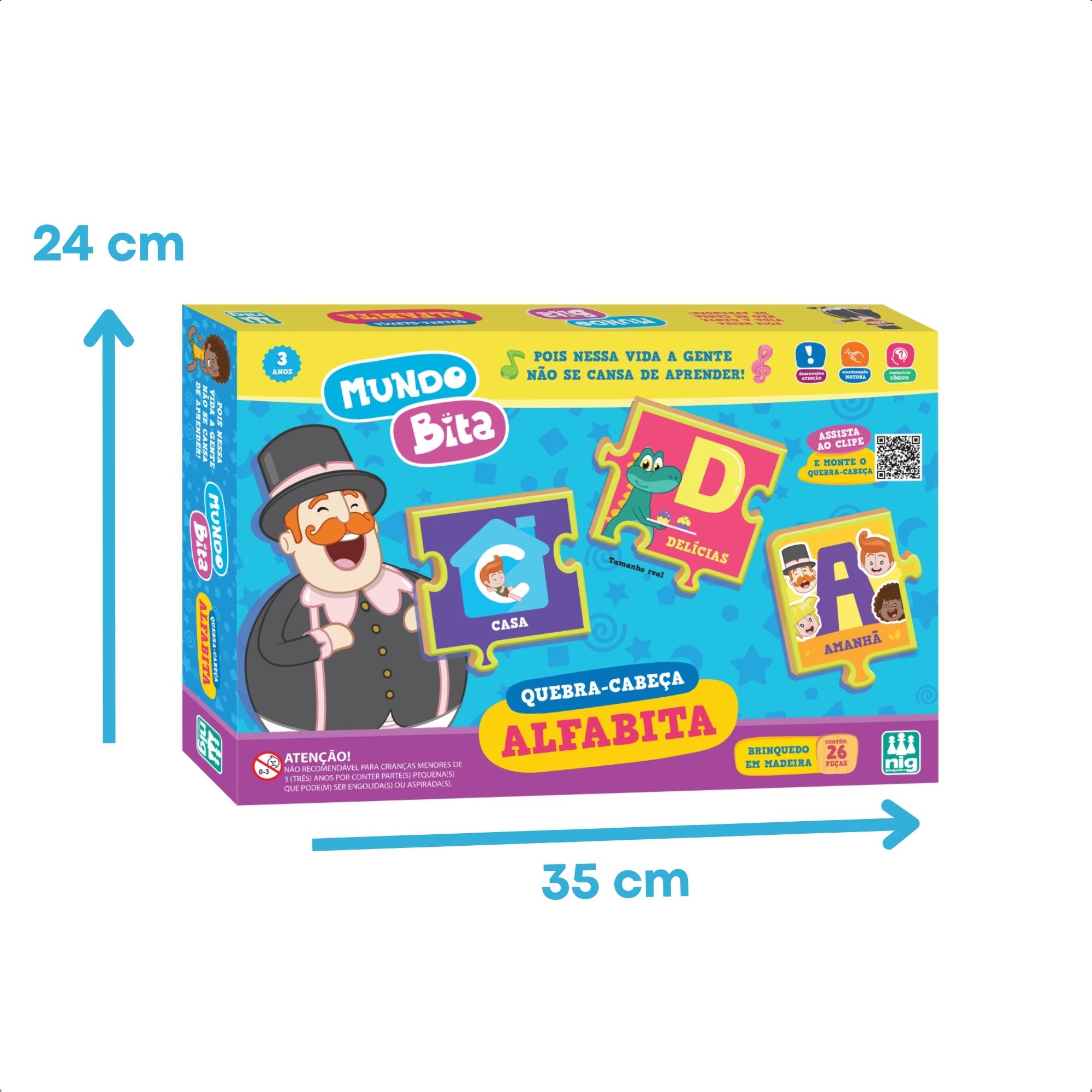 Brinquedo Educativo Alfabita Quebra-cabeça Mundo Bita Madeira 26 Peças Nig - 0696