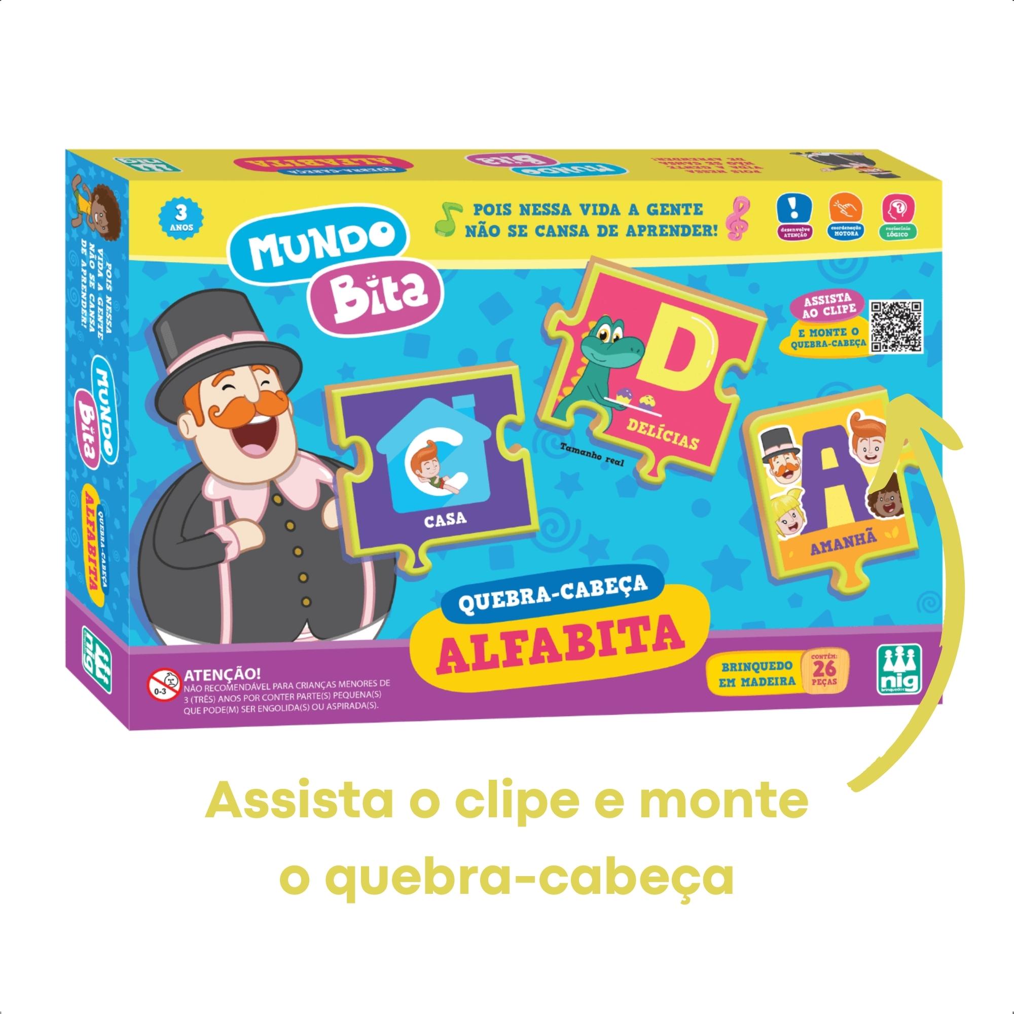 Brinquedo Educativo Alfabita Quebra-cabeça Mundo Bita Madeira 26 Peças Nig - 0696