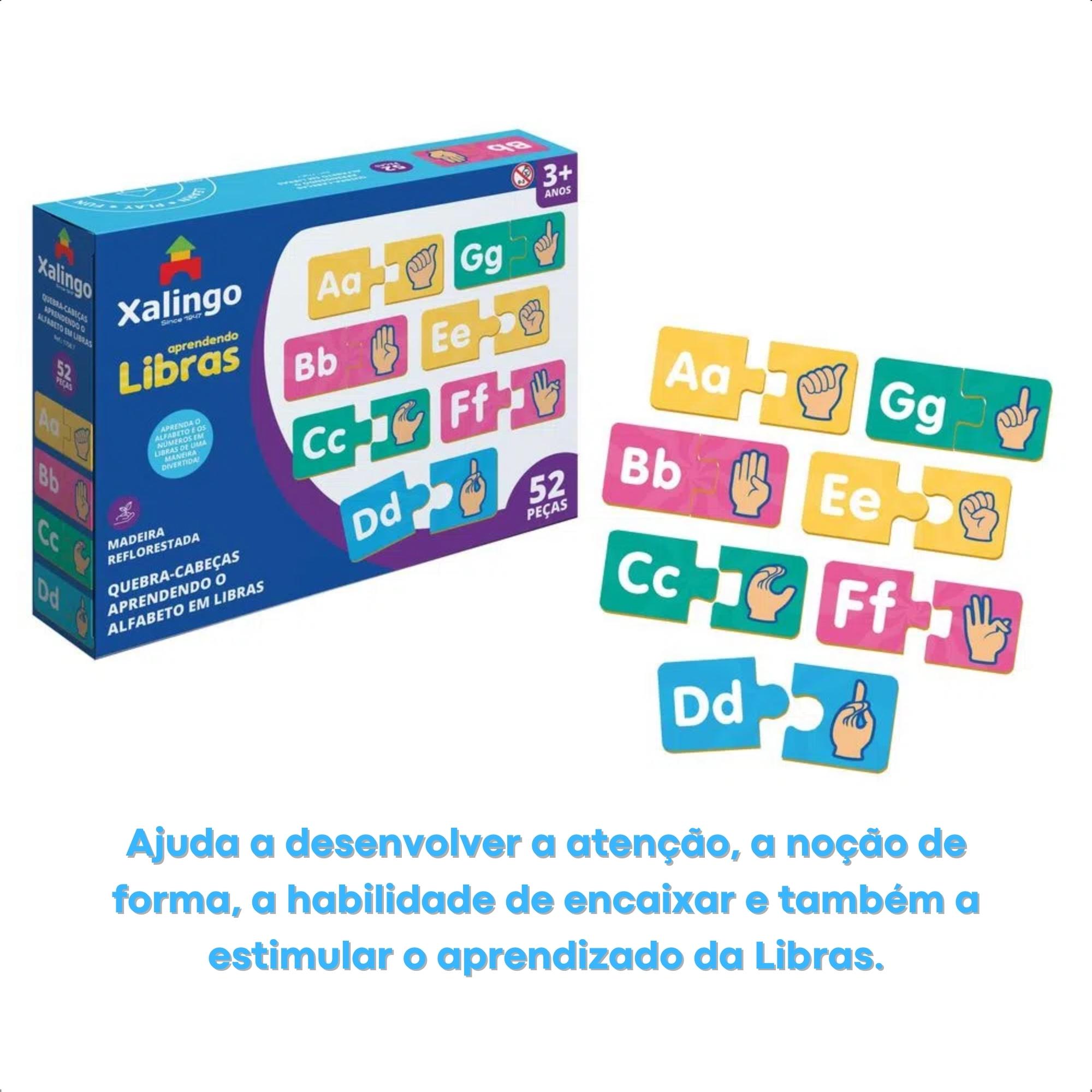 Jogo Quebra-Cabeça Infantil Aprendendo o Alfabeto em Libras com 52 Peças - Xalingo 17587