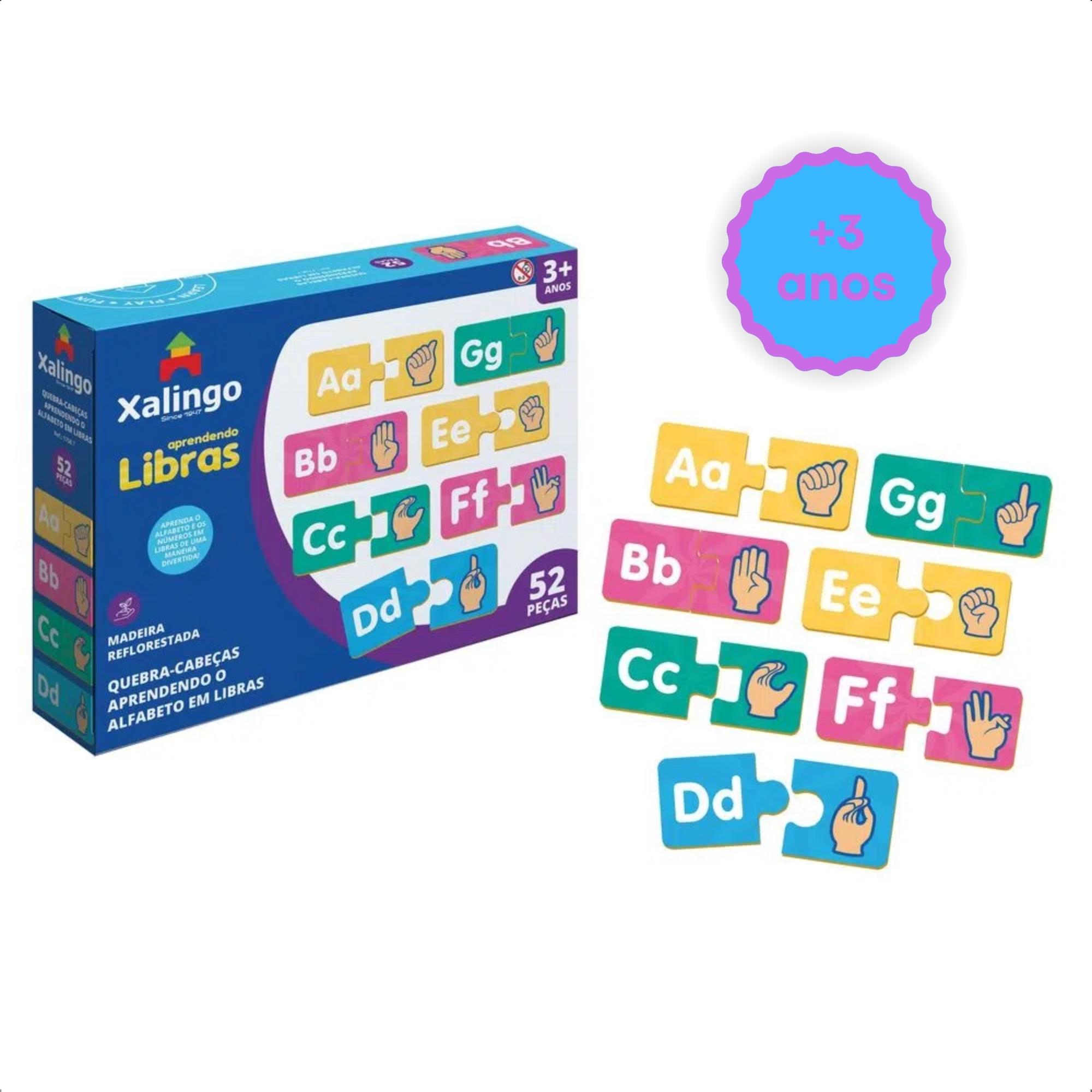 Jogo Quebra-Cabeça Infantil Aprendendo o Alfabeto em Libras com 52 Peças - Xalingo 17587