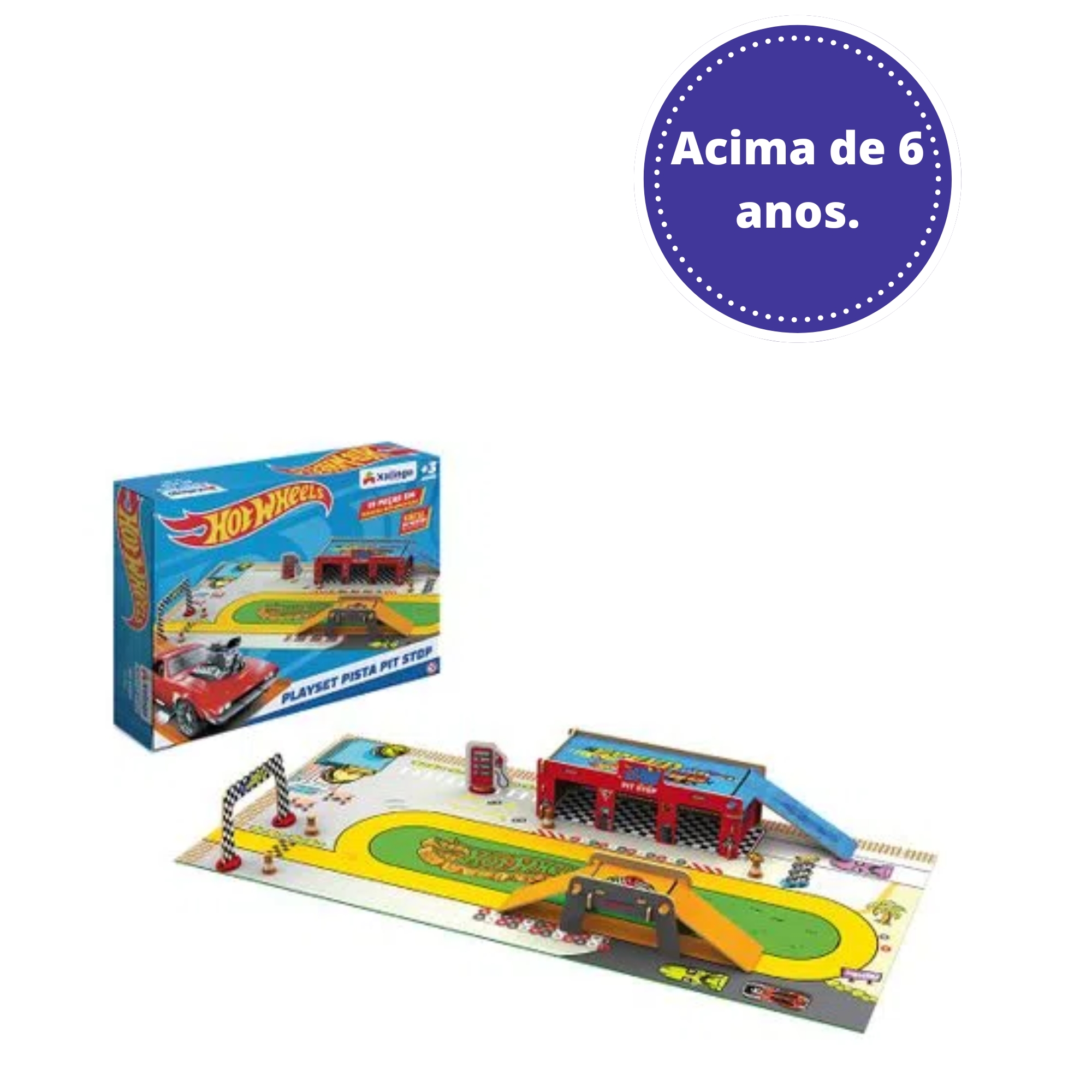 Jogo Playset Pista Shop Hot Wheels em Madeira Reflorestada 19 Peças Xalingo - 23265