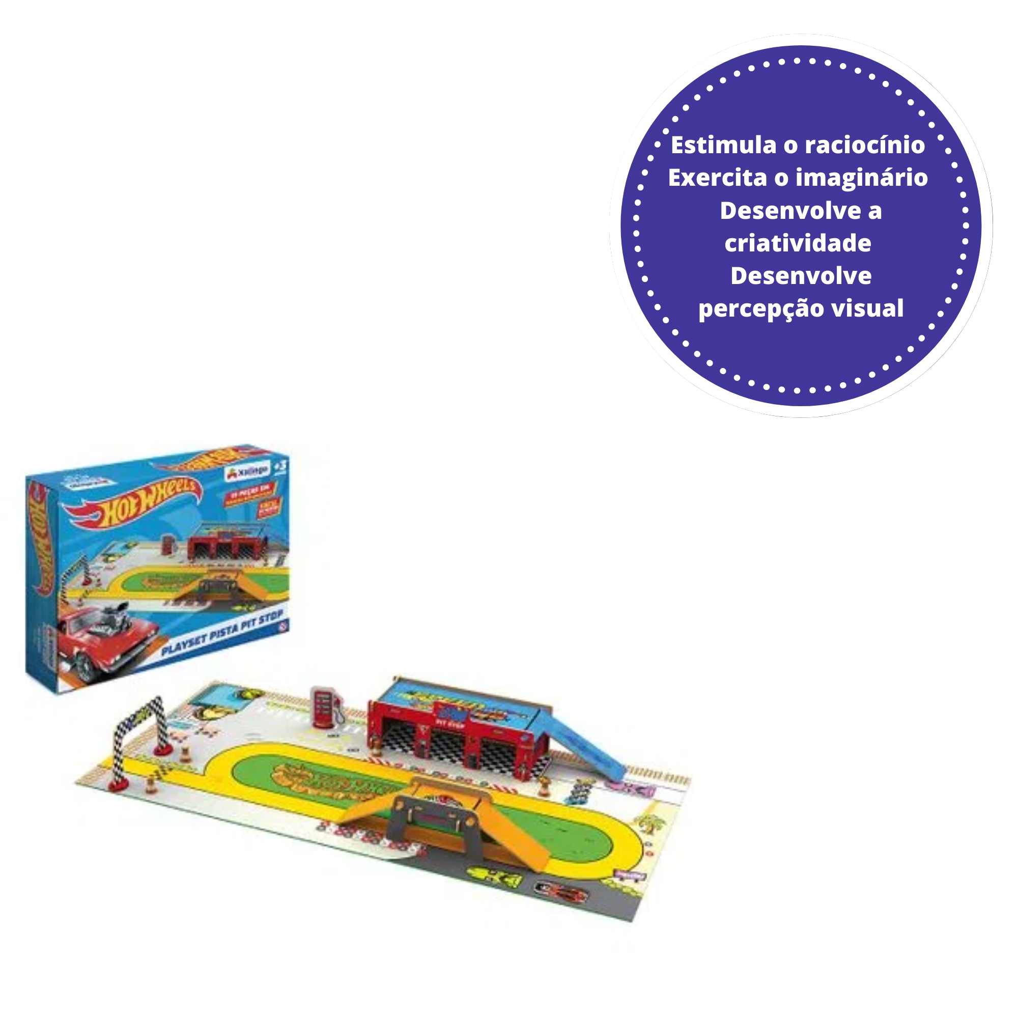 Jogo Playset Pista Shop Hot Wheels em Madeira Reflorestada 19 Peças Xalingo - 23265