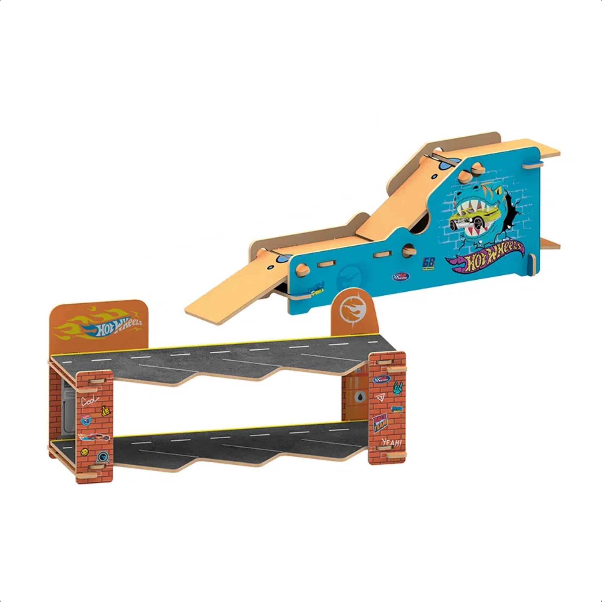 Garagem 2 Andares Playset Hot Wheels Colecionável com Rampa Diversão 21 Peças - Xalingo 23276