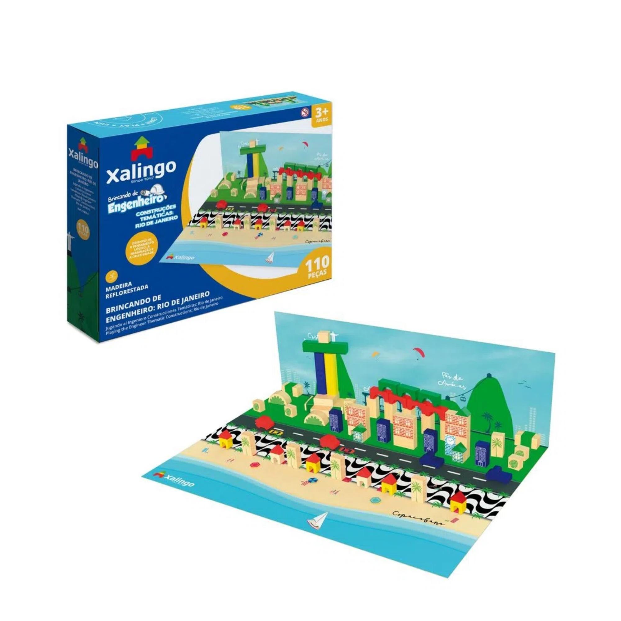 Jogo Brinquedo Brincando de Engenheiro Rio de Janeiro 110 Peças em MDF Xalingo - 54654