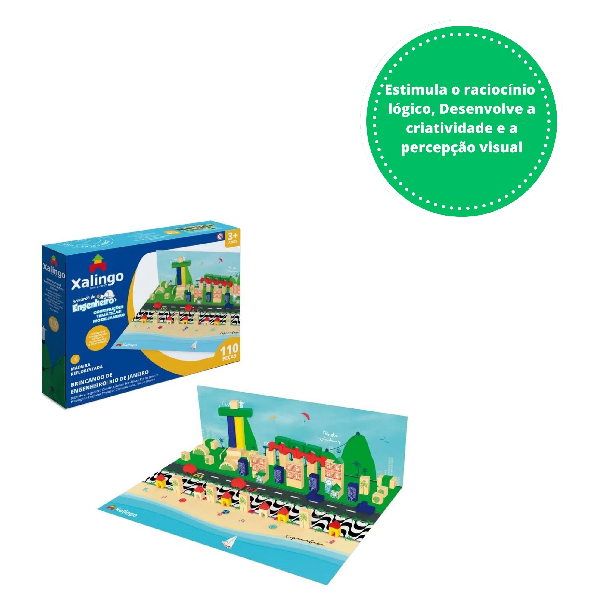 Jogo Brinquedo Brincando de Engenheiro Rio de Janeiro 110 Peças em MDF Xalingo - 54654