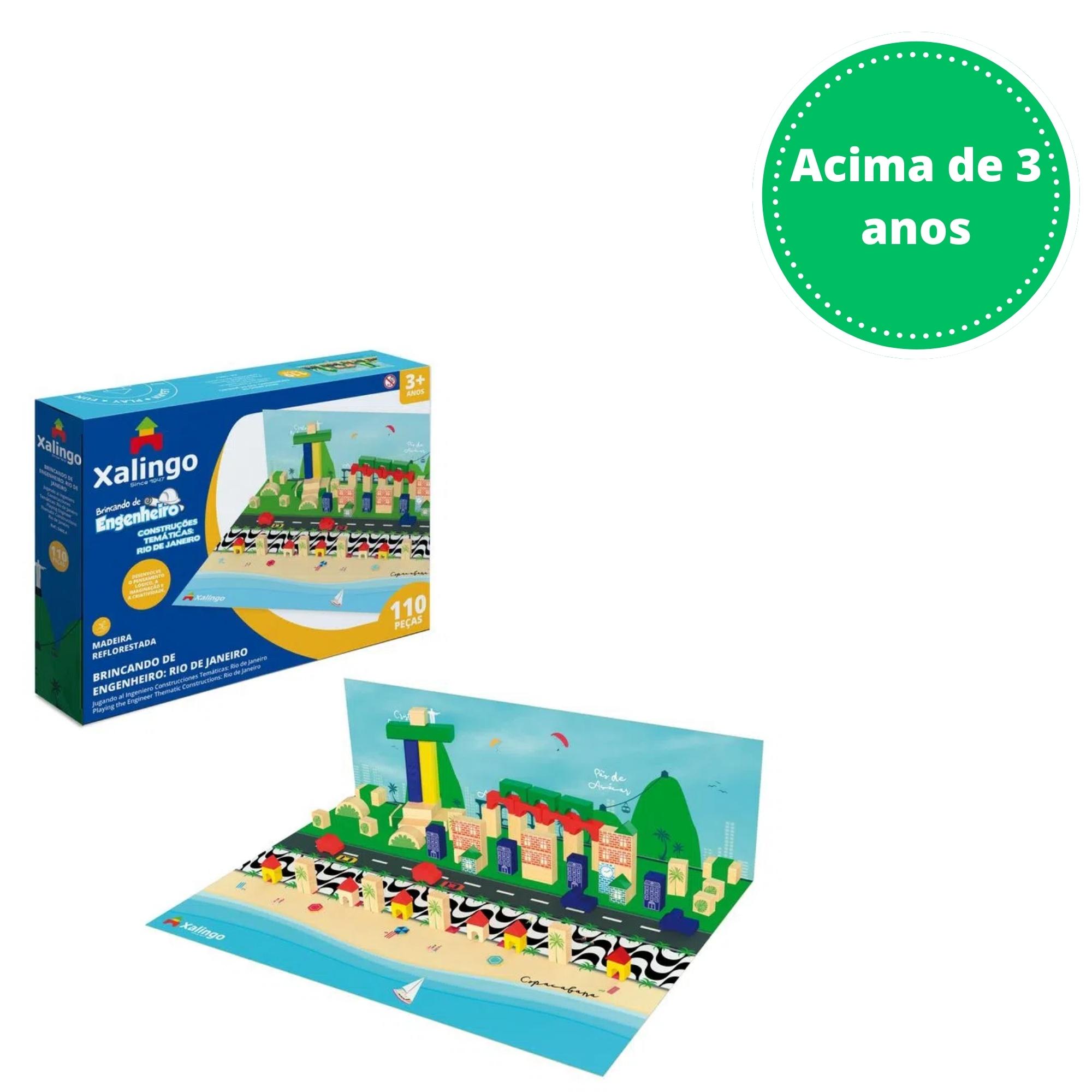 Jogo Brinquedo Brincando de Engenheiro Rio de Janeiro 110 Peças em MDF Xalingo - 54654
