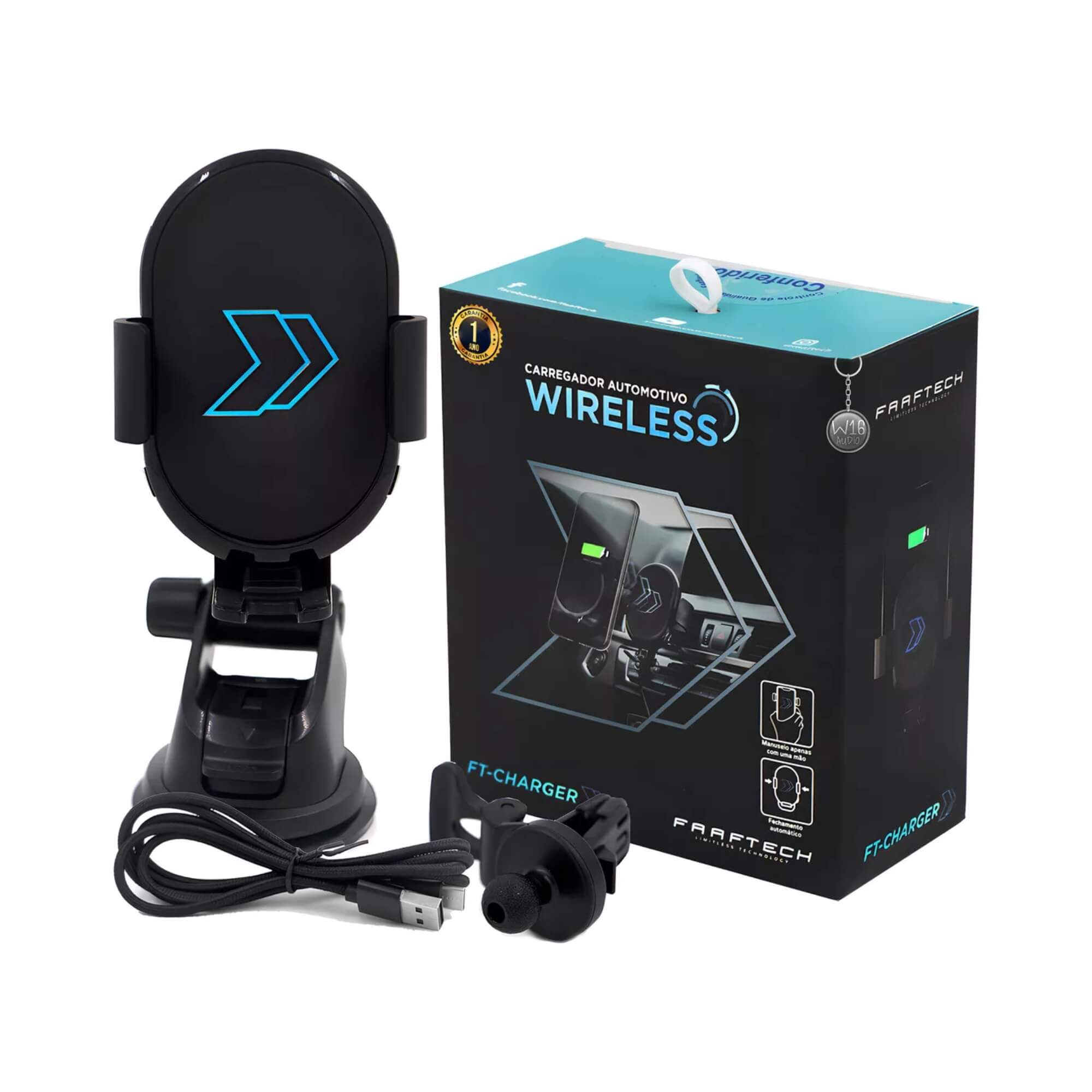 Carregador Veicular de Indução Sem Fio com Suporte FT-Charger Faaftech - 2684