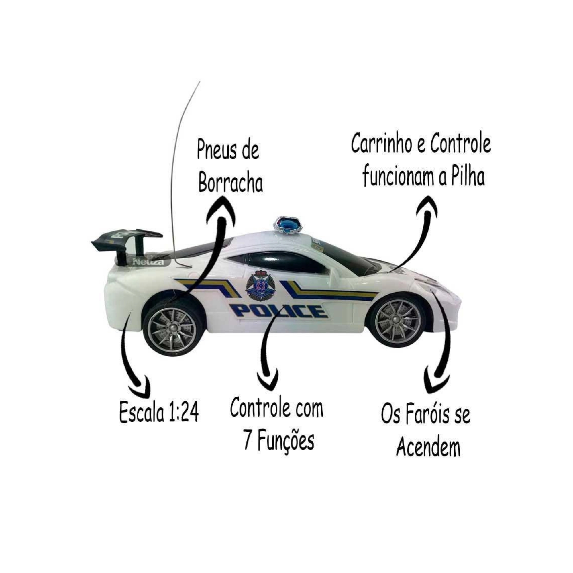 Brinquedo Carrinho de Controle Remoto Super Policia Branco CKS - K2747P