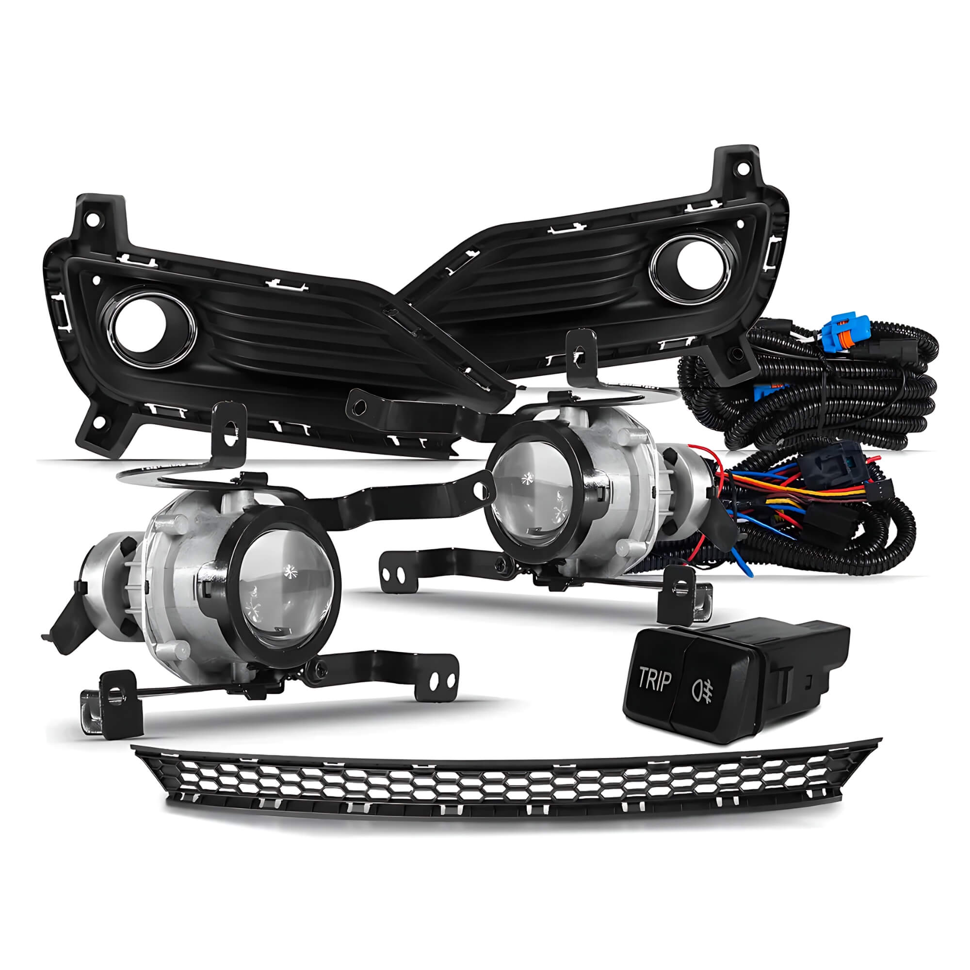 Kit Farol de Milha HB20 16/19 Moldura 3 Partes Botão Trip Suits ACOMPANHA GRADE - STS036HY