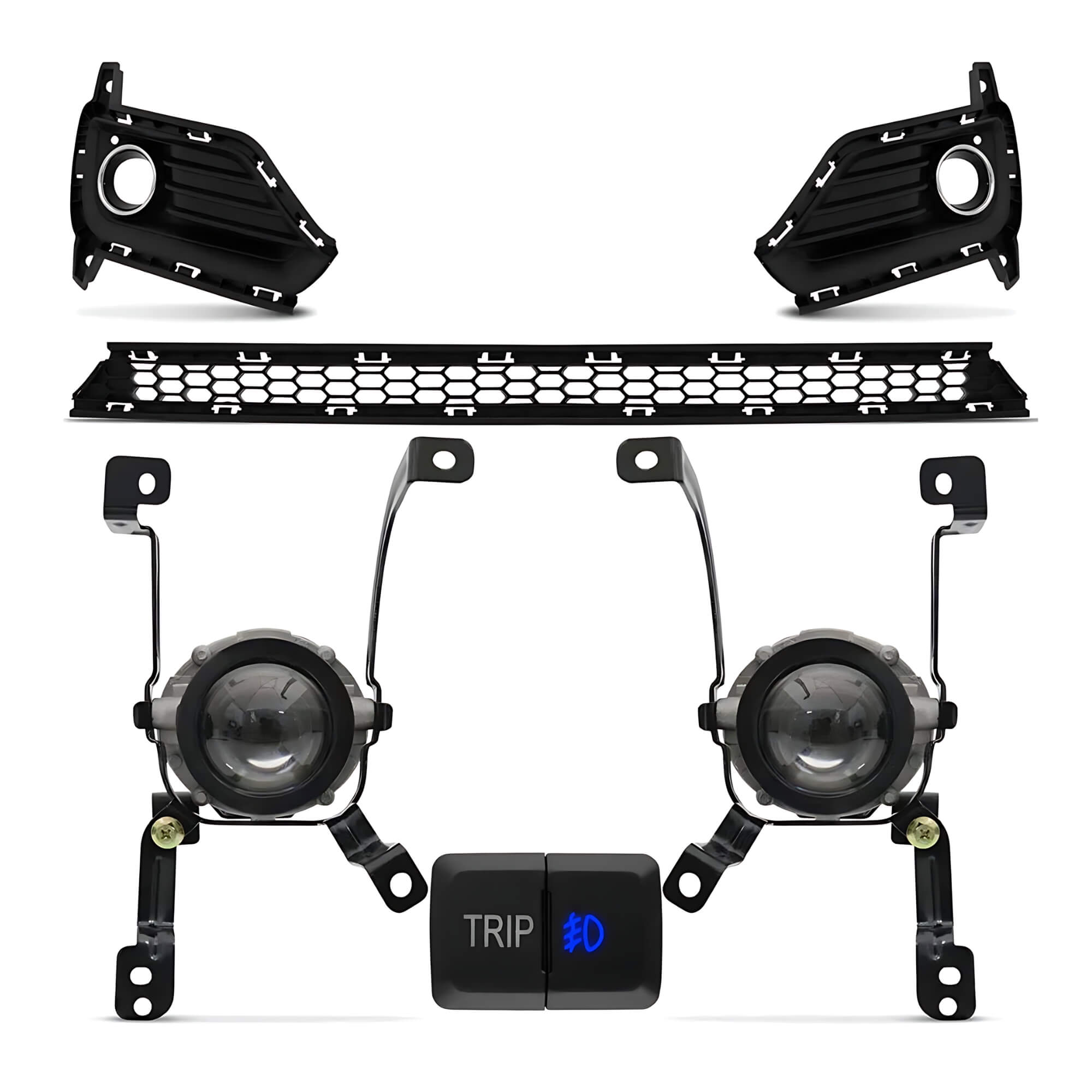 Kit Farol de Milha HB20 16/19 Moldura 3 Partes Botão Trip Suits ACOMPANHA GRADE - STS036HY