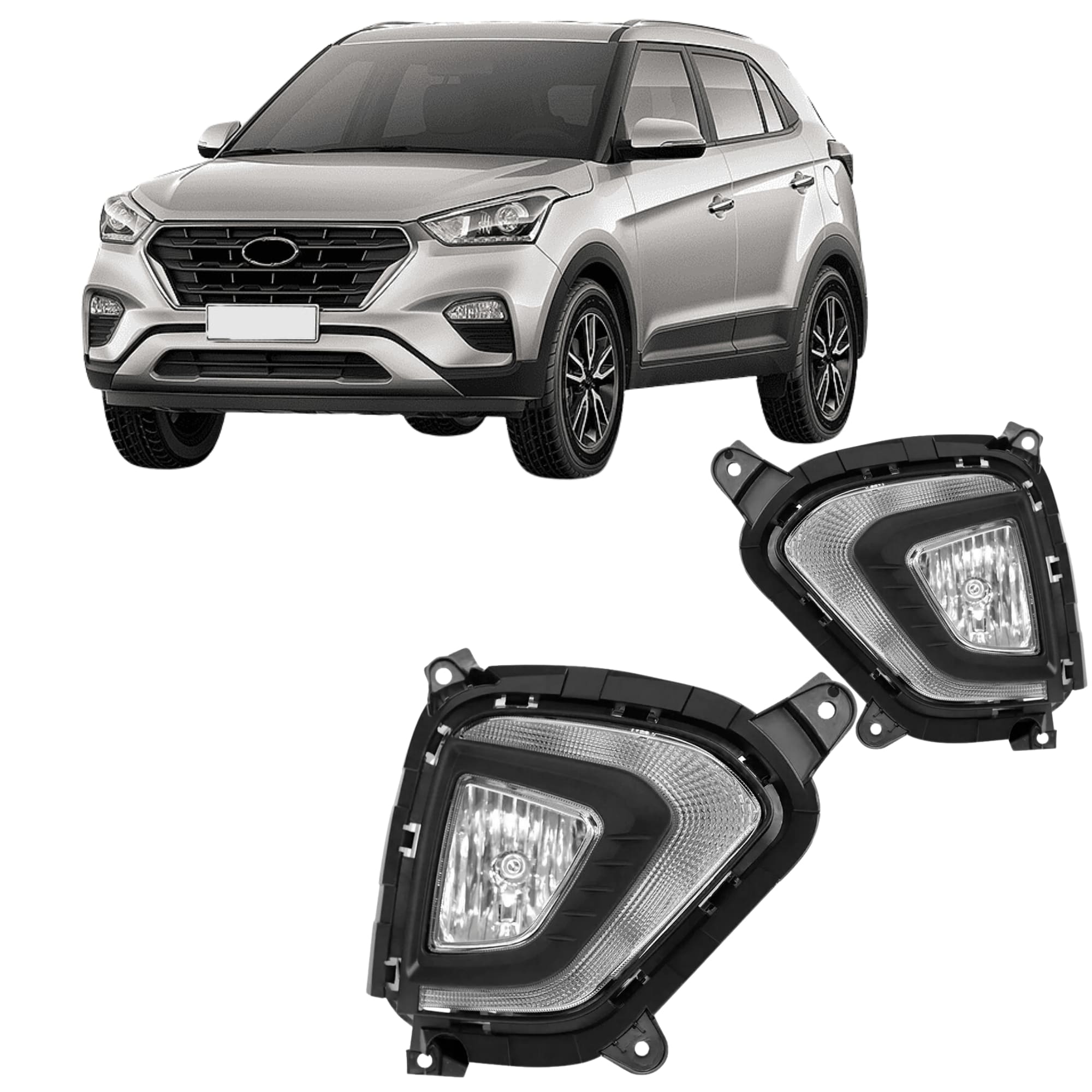 Kit Farol de Milha Creta 2020 DRL Função Seta Halogena Botão Modelo Padrão Suits - STS1306HY